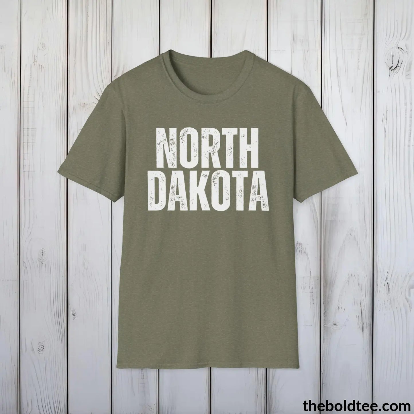 T-Shirt Heather Military Green / S NORTH DAKOTA Tee - Casual, Sustainable & Soft Cotton Crewneck Unisex T-Shirt - 9 Bold Colors