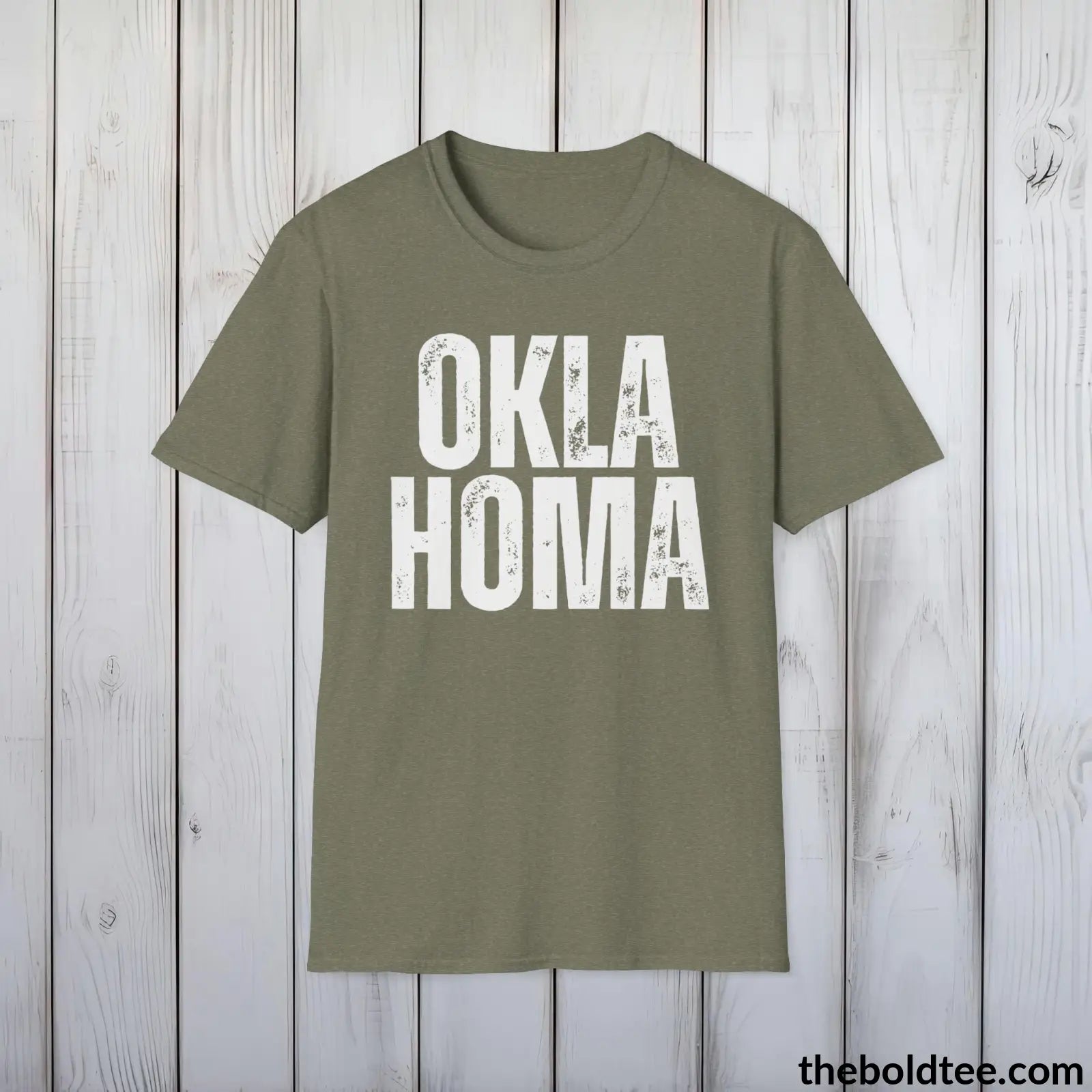 T-Shirt Heather Military Green / S OKLAHOMA Tee - Casual, Sustainable & Soft Cotton Crewneck Unisex T-Shirt - 9 Bold Colors