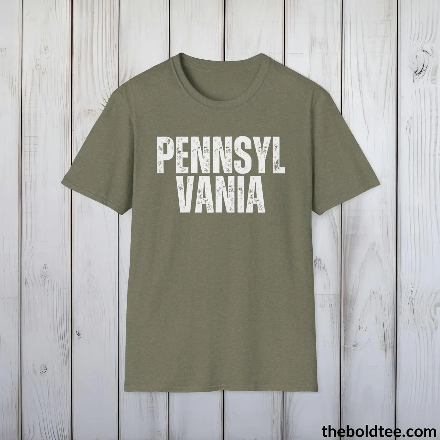 T-Shirt Heather Military Green / S PENNSYLVANIA Tee - Casual, Sustainable & Soft Cotton Crewneck Unisex T-Shirt - 9 Bold Colors