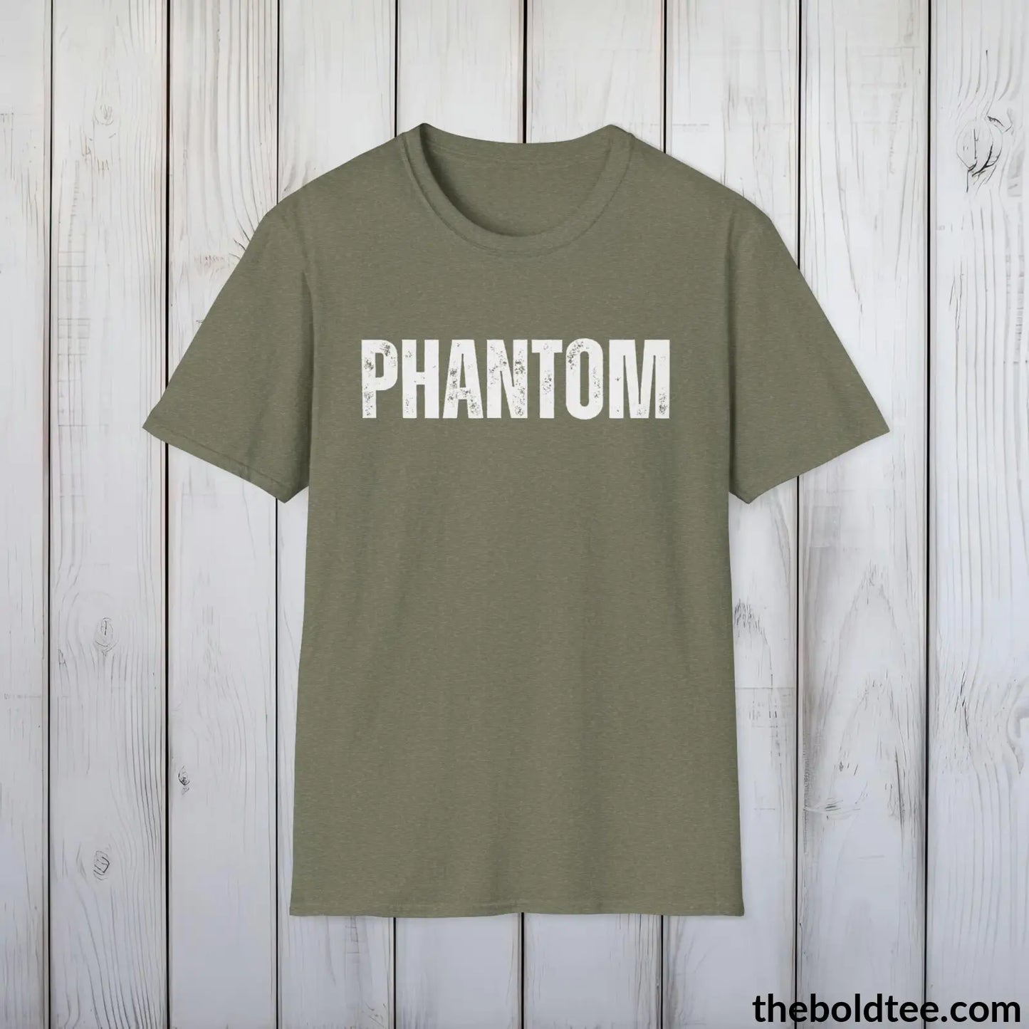 T-Shirt Heather Military Green / S PHANTOM Tee - Battling Urban Chaos Tee - Bold Urbnan Cotton T-Shirt - 9 Epic Colors Available