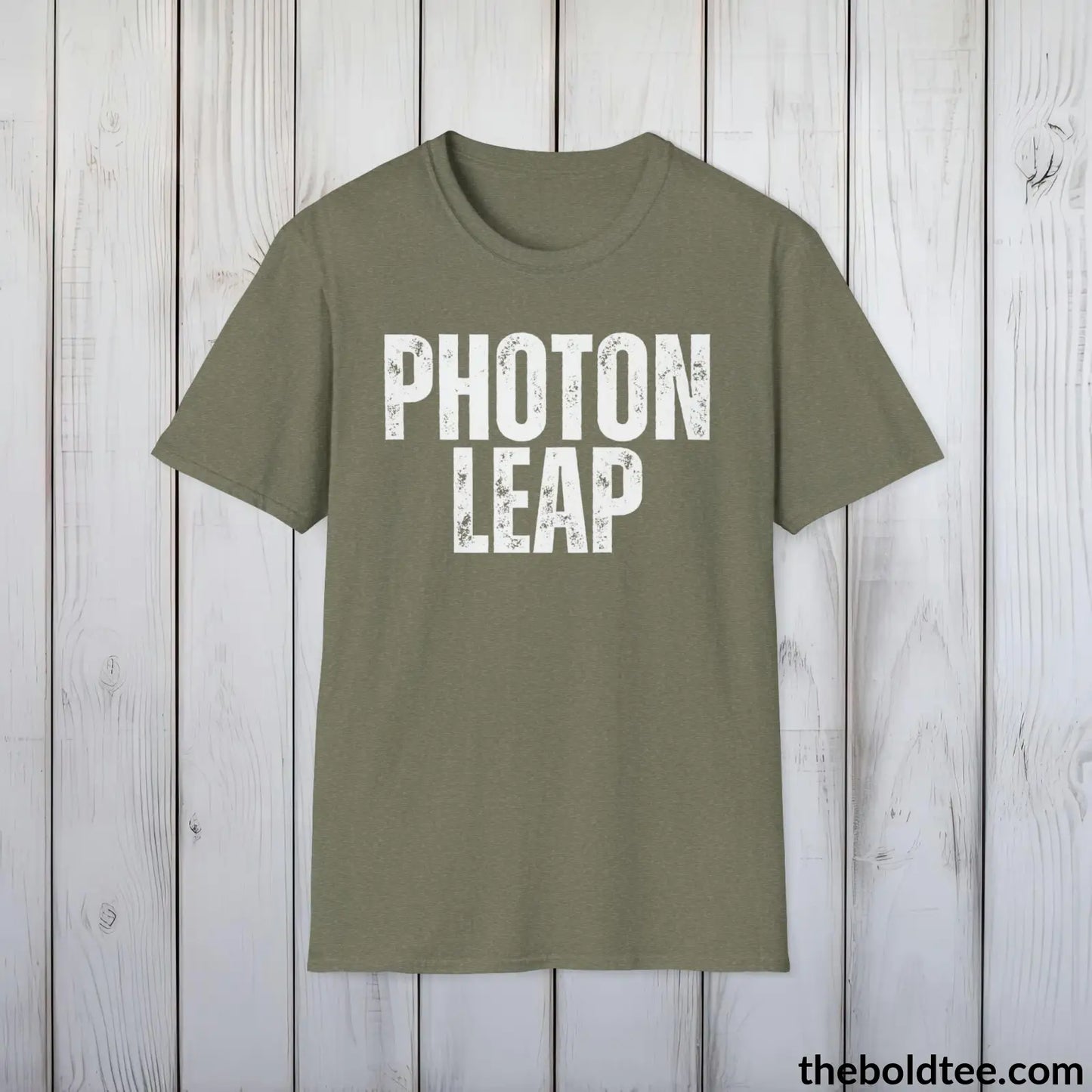 T-Shirt Heather Military Green / S PHOTON LEAP Space Tee - Casual, Sustainable & Soft Cotton Crewneck Unisex T-Shirt - 9 Bold Colors