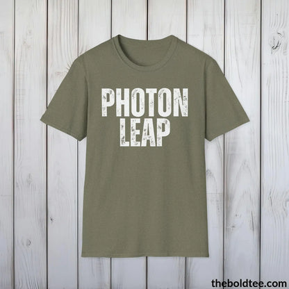 T-Shirt Heather Military Green / S PHOTON LEAP Space Tee - Casual, Sustainable & Soft Cotton Crewneck Unisex T-Shirt - 9 Bold Colors