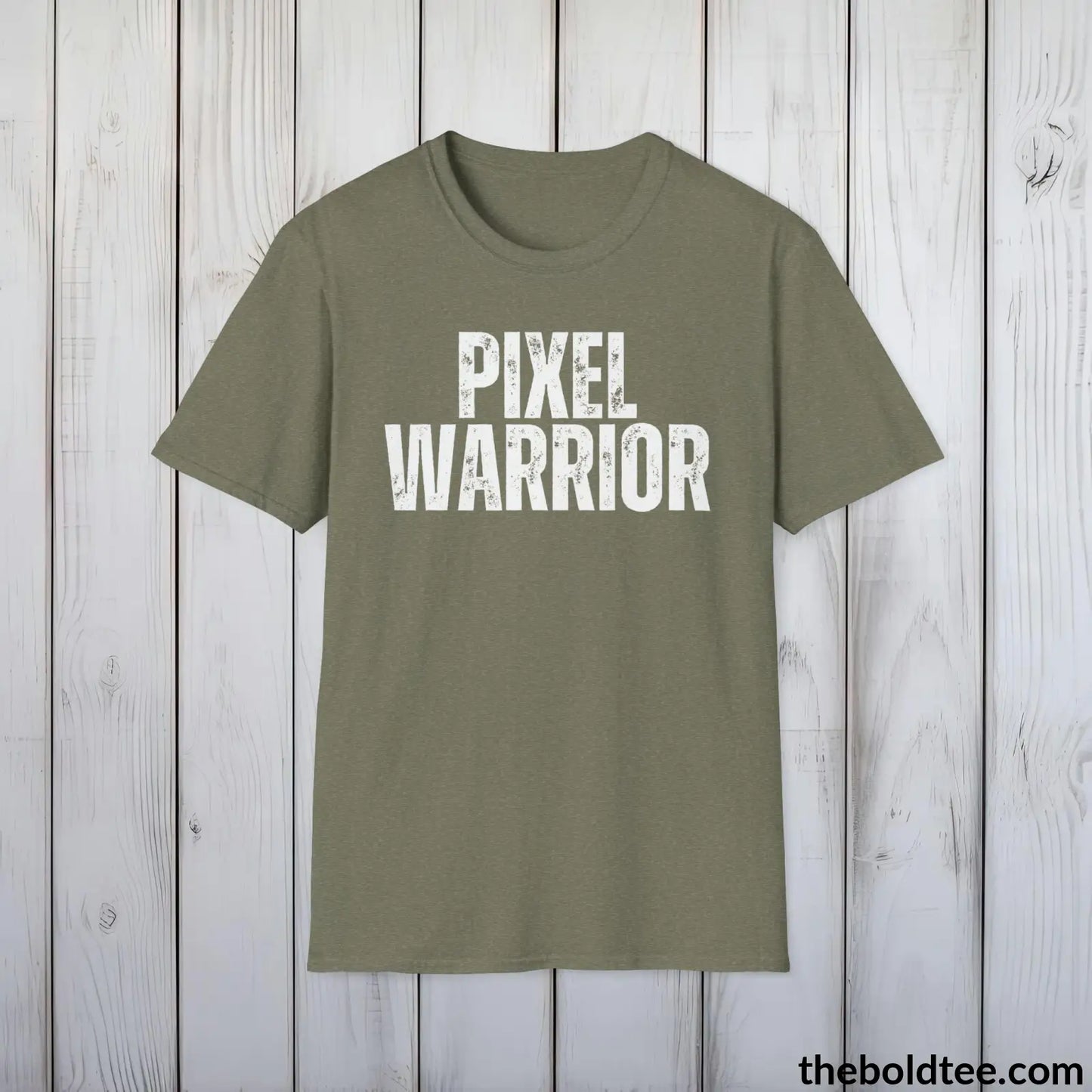 T-Shirt Heather Military Green / S PIXEL WARRIOR Gamer Tee - Sustainable & Soft Cotton Crewneck Unisex T-Shirt - 9 Bold Colors