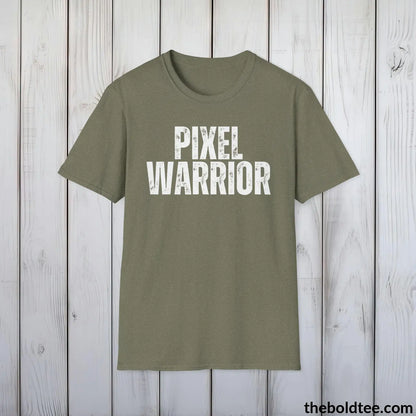 T-Shirt Heather Military Green / S PIXEL WARRIOR Gamer Tee - Sustainable & Soft Cotton Crewneck Unisex T-Shirt - 9 Bold Colors