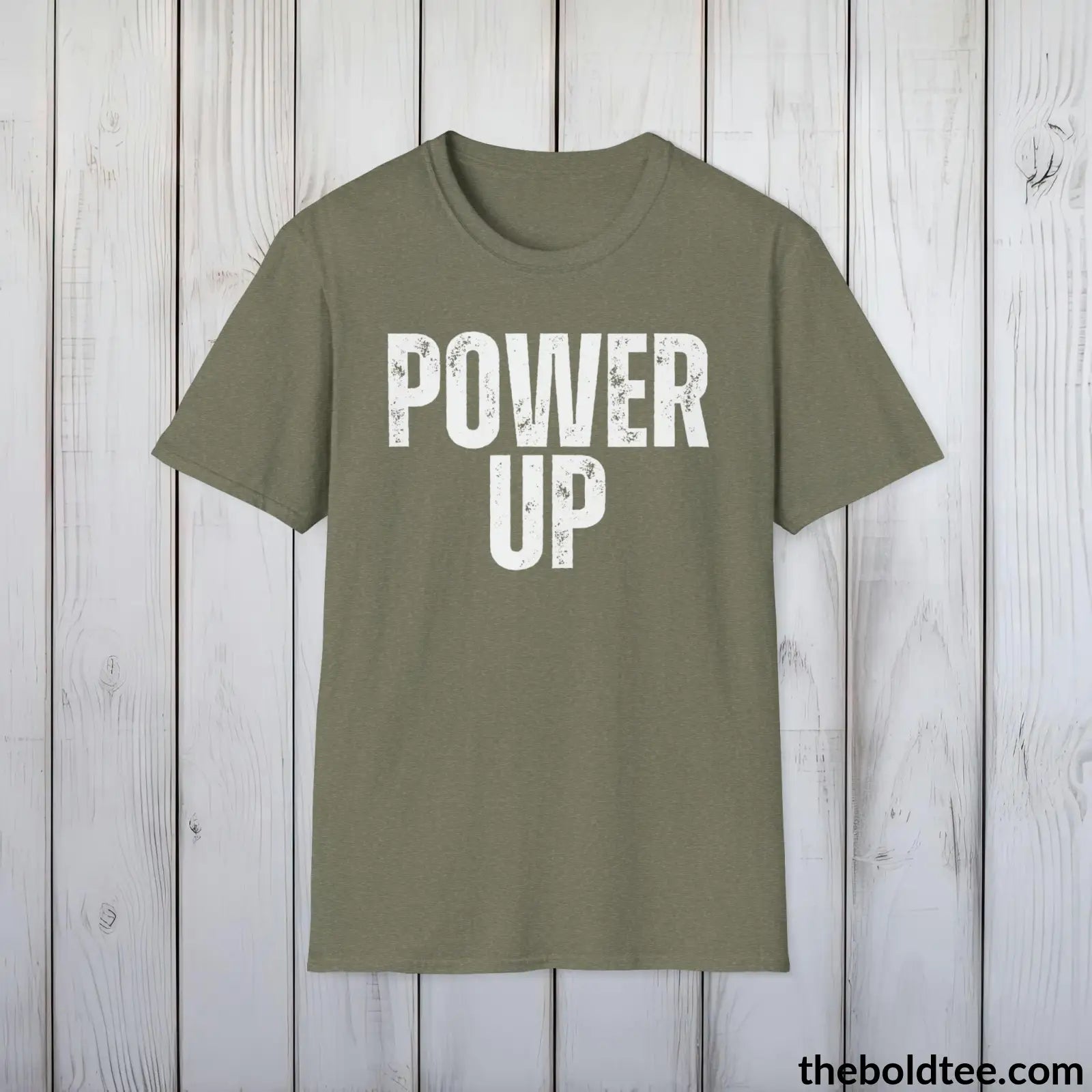 T-Shirt Heather Military Green / S POWER UP Gamer Tee - Sustainable & Soft Cotton Crewneck Unisex T-Shirt - 9 Bold Colors