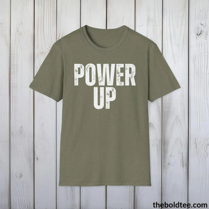 T-Shirt Heather Military Green / S POWER UP Gamer Tee - Sustainable & Soft Cotton Crewneck Unisex T-Shirt - 9 Bold Colors