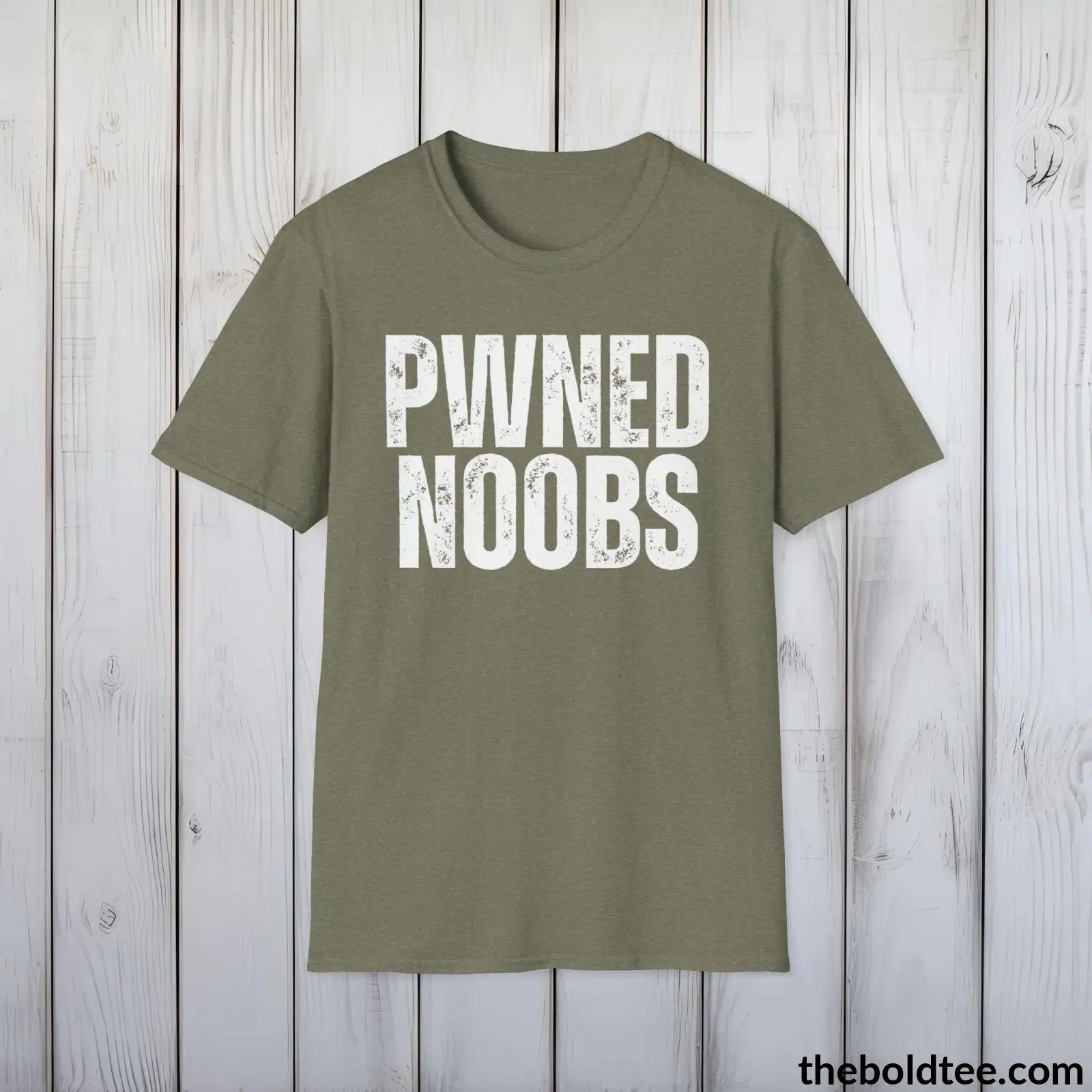 T-Shirt Heather Military Green / S PWNED NOOBS Gamer Tee - Sustainable & Soft Cotton Crewneck Unisex T-Shirt - 9 Bold Colors