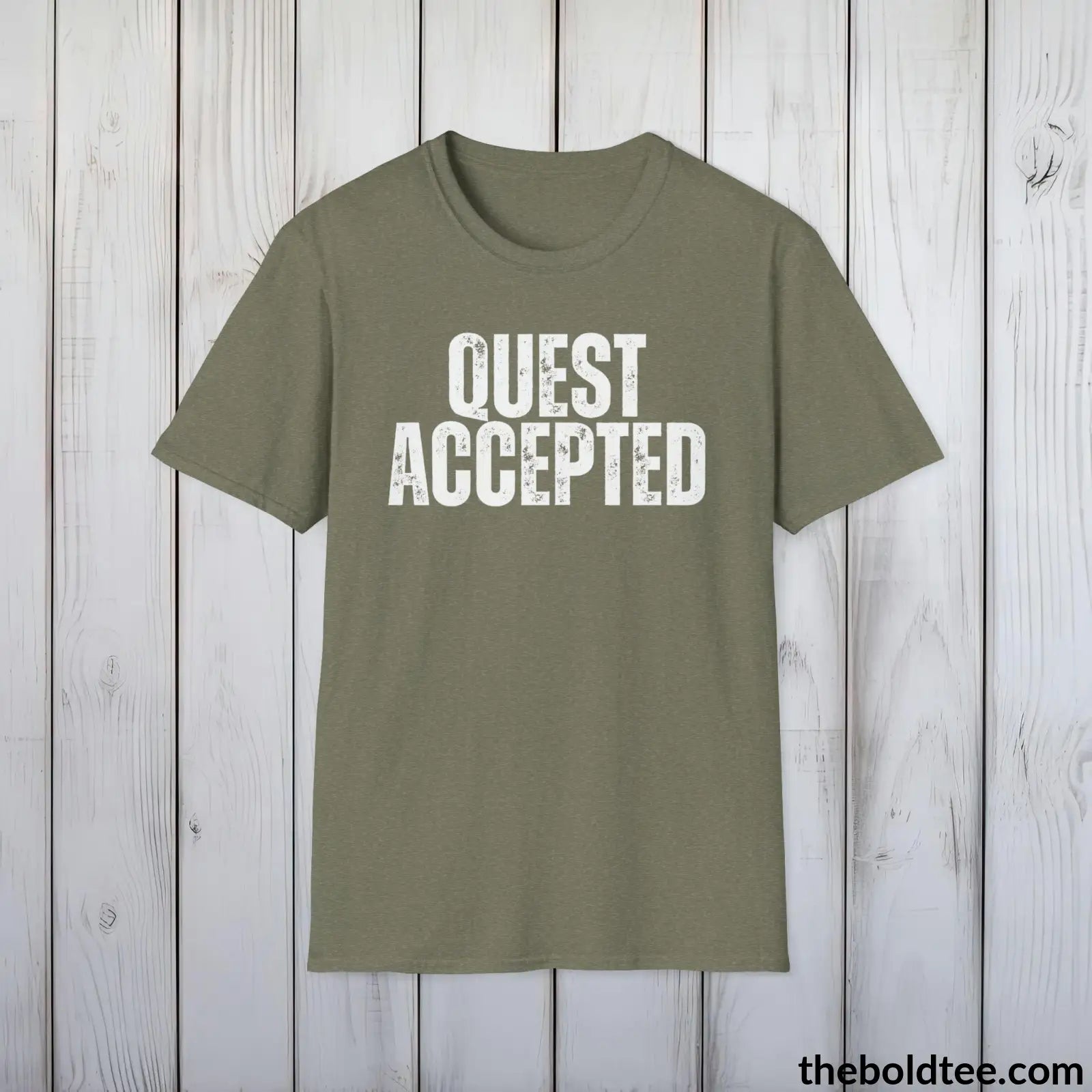 T-Shirt Heather Military Green / S QUEST ACCEPTED Gamer Tee - Sustainable & Soft Cotton Crewneck Unisex T-Shirt - 9 Bold Colors