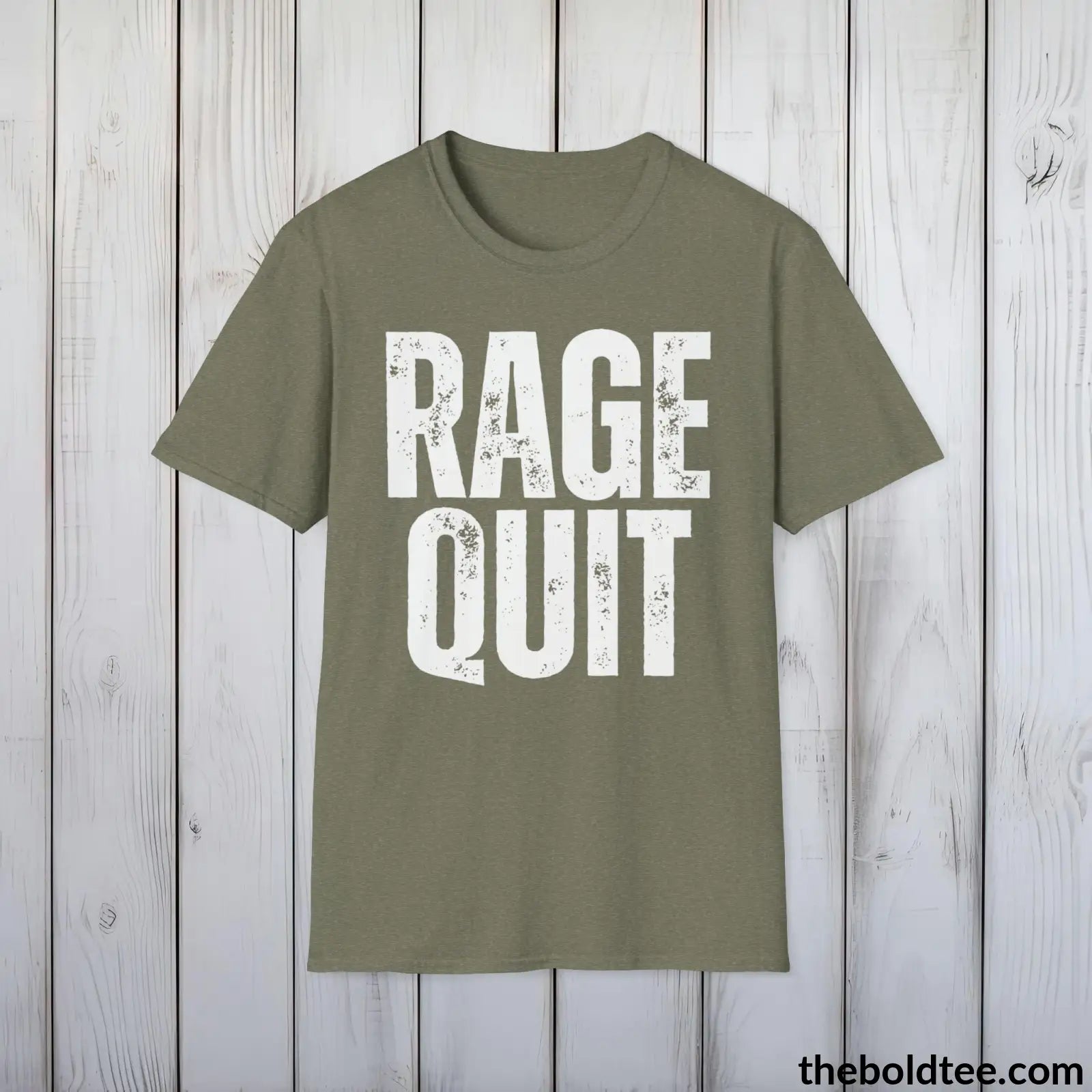 T-Shirt Heather Military Green / S RAGE QUIT Gamer Tee - Sustainable & Soft Cotton Crewneck Unisex T-Shirt - 9 Bold Colors