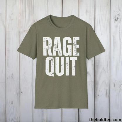 T-Shirt Heather Military Green / S RAGE QUIT Gamer Tee - Sustainable & Soft Cotton Crewneck Unisex T-Shirt - 9 Bold Colors