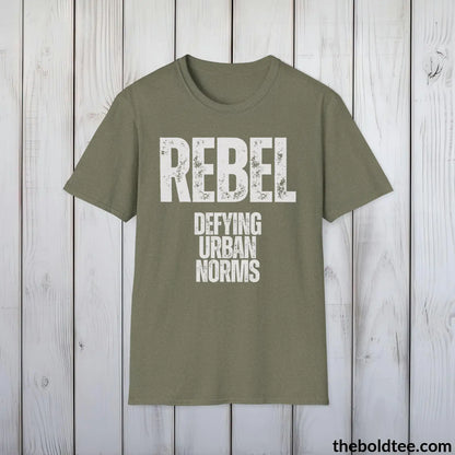 T-Shirt Heather Military Green / S REBEL - Defying Urban Norms Tee - Bold Urbnan Cotton T-Shirt - 9 Epic Colors Available