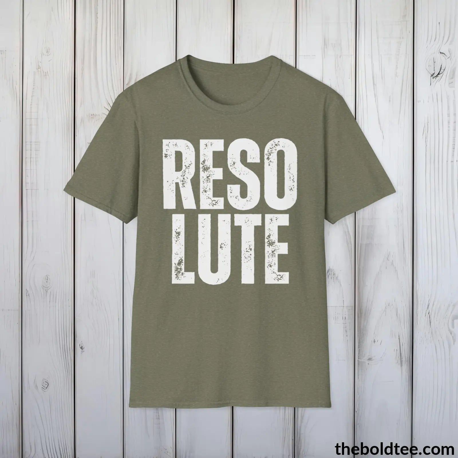 T-Shirt Heather Military Green / S RESOLUTE Tee - Casual, Sustainable & Soft Cotton Crewneck Unisex T-Shirt - 9 Bold Colors