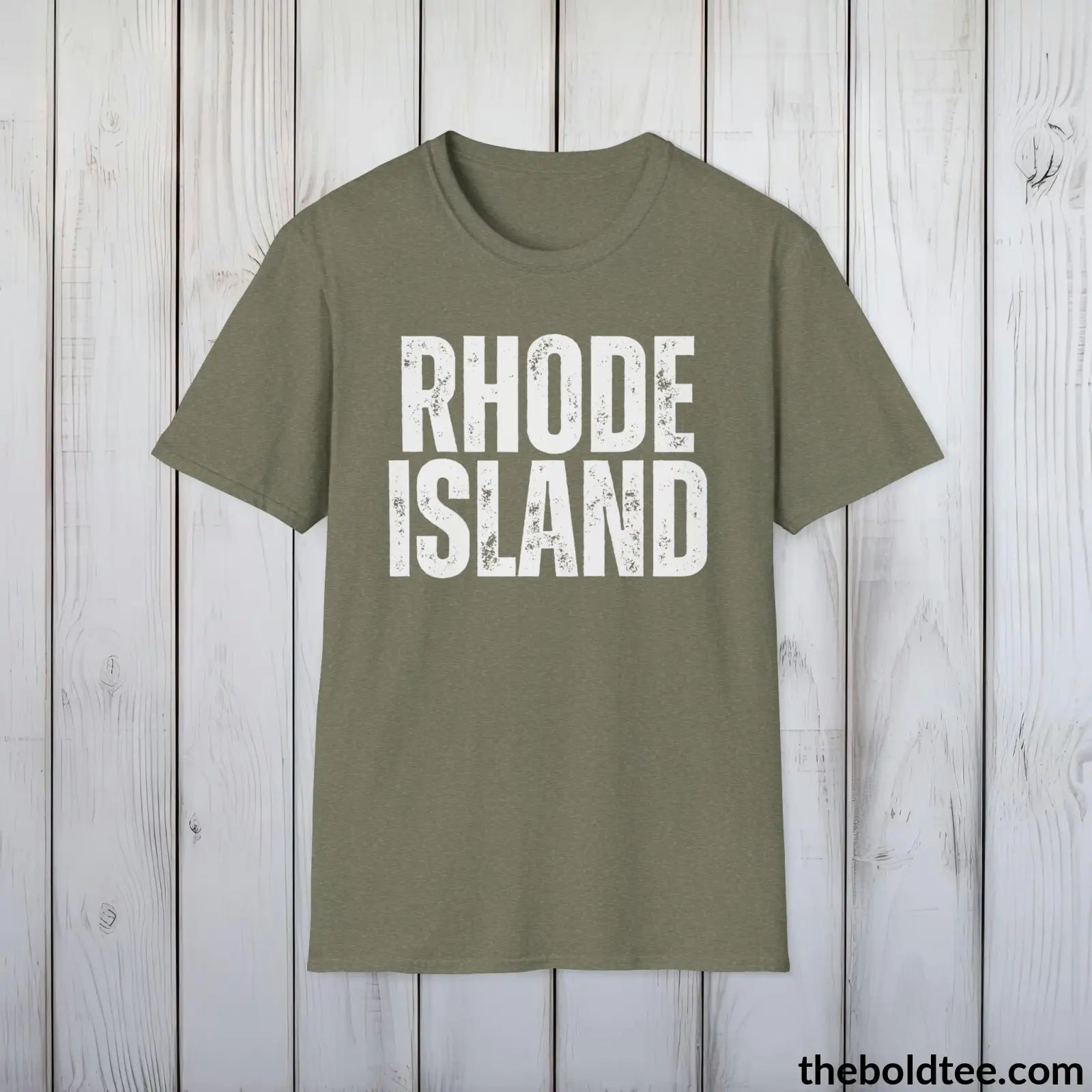 T-Shirt Heather Military Green / S RHODE ISLAND Tee - Casual, Sustainable & Soft Cotton Crewneck Unisex T-Shirt - 9 Bold Colors