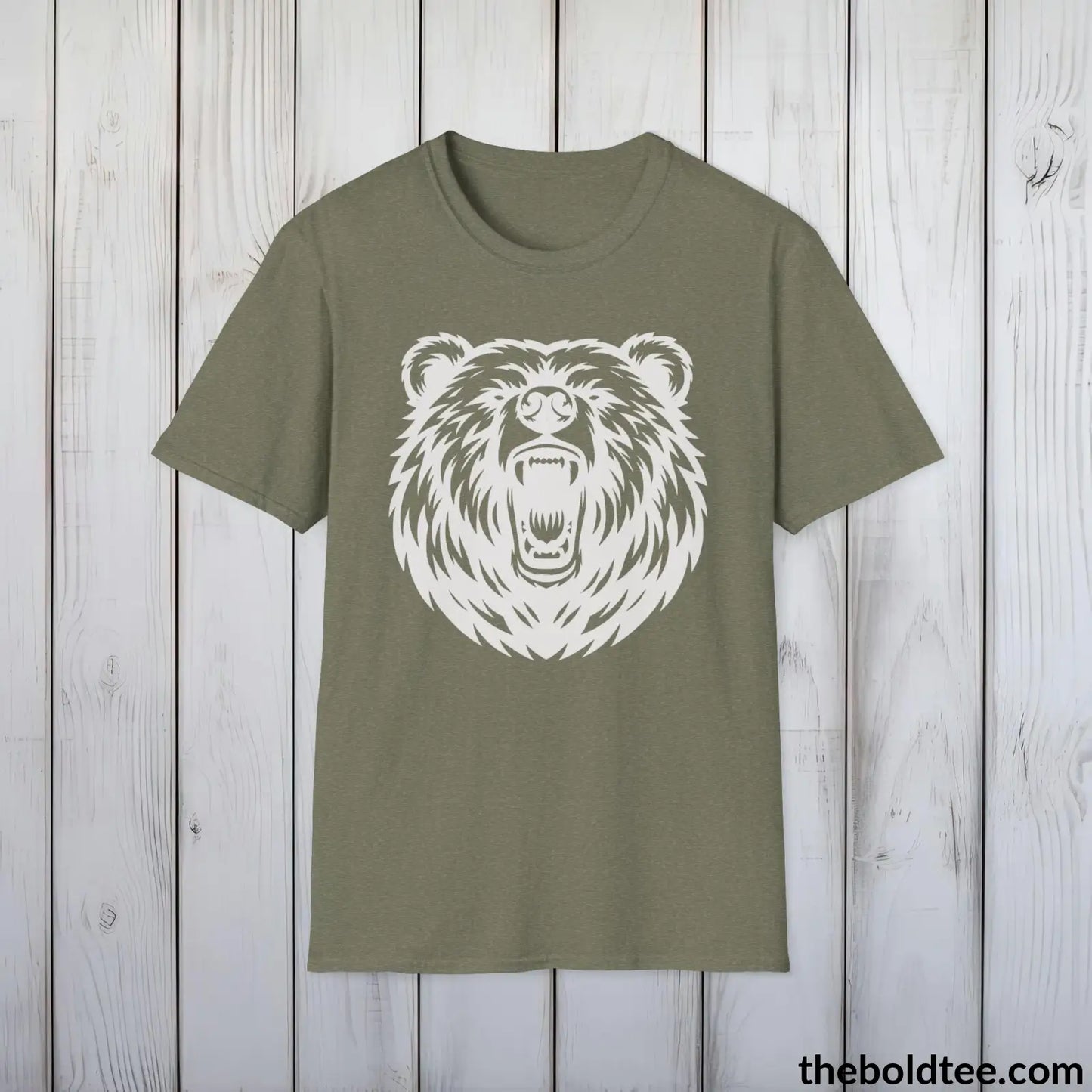 T-Shirt Heather Military Green / S Roaring Bear Tee - Bold Urbnan Cotton T-Shirt - 9 Epic Dark Colors Available