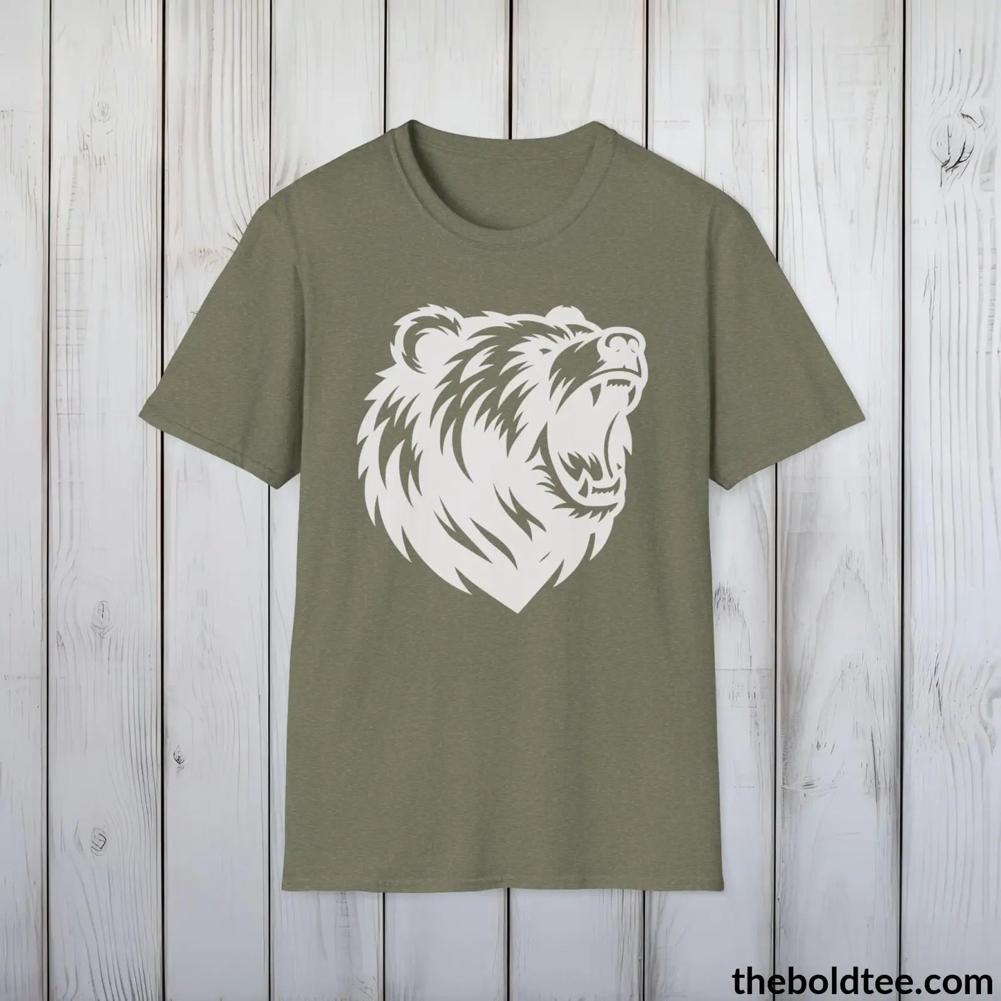 T-Shirt Heather Military Green / S Roaring Bear Tee - Bold Urbnan Cotton T-Shirt - 9 Epic Dark Colors Available