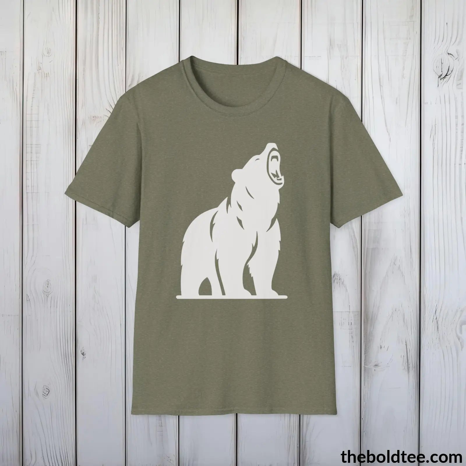 T-Shirt Heather Military Green / S Roaring Bear Tee - Bold Urbnan Cotton T-Shirt - 9 Epic Dark Colors Available