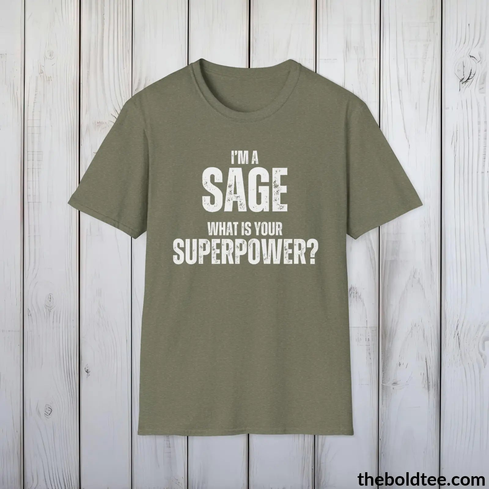 T-Shirt Heather Military Green / S SAGE Superpower Tee - Casual, Sustainable & Soft Cotton Crewneck Unisex T-Shirt - in 9 Bold Colors