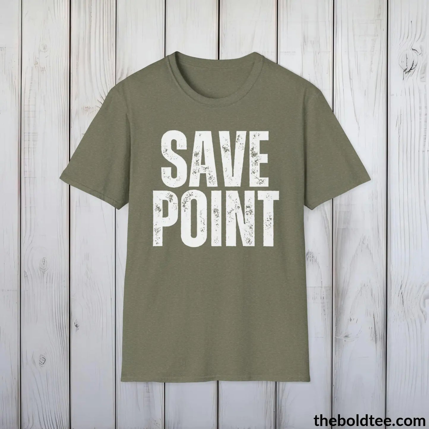 T-Shirt Heather Military Green / S SAVE POINT Gamer Tee - Sustainable & Soft Cotton Crewneck Unisex T-Shirt - 9 Bold Colors