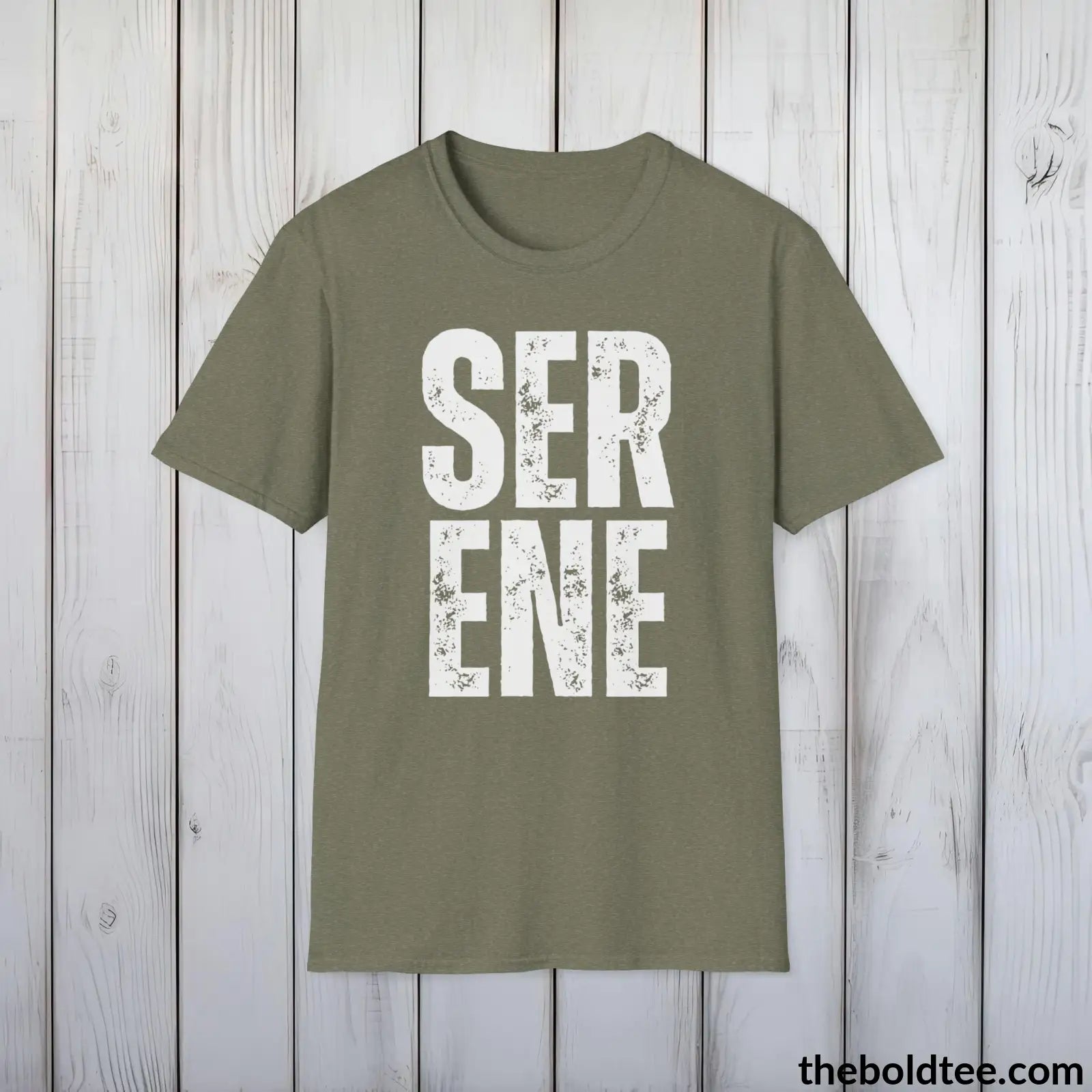 T-Shirt Heather Military Green / S SERENE Tee - Casual, Sustainable & Soft Cotton Crewneck Unisex T-Shirt - 9 Bold Colors