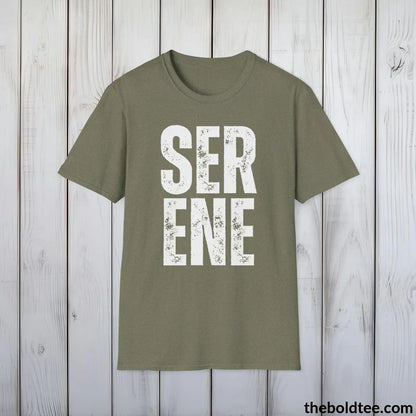 T-Shirt Heather Military Green / S SERENE Tee - Casual, Sustainable & Soft Cotton Crewneck Unisex T-Shirt - 9 Bold Colors