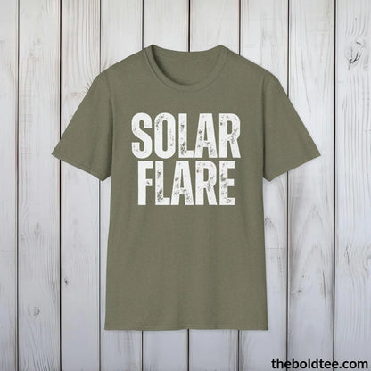 T-Shirt Heather Military Green / S SOLAR FLARE Space Tee - Casual, Sustainable & Soft Cotton Crewneck Unisex T-Shirt - 9 Bold Colors