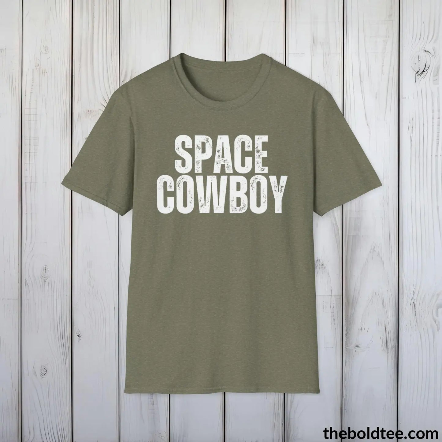 T-Shirt Heather Military Green / S SPACE COWBOY Tee - Casual, Sustainable & Soft Cotton Crewneck Unisex T-Shirt - 9 Bold Colors