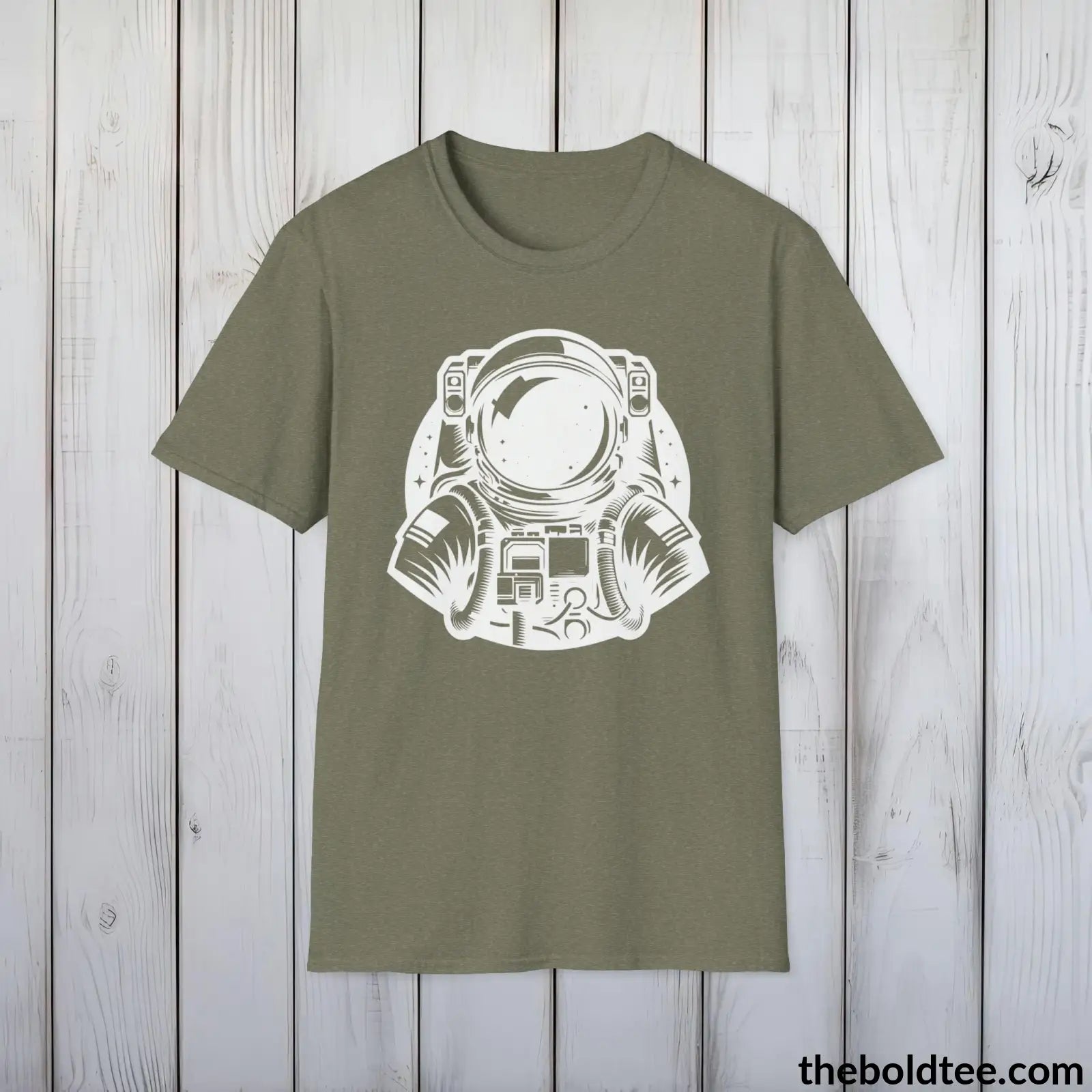 T-Shirt Heather Military Green / S Space Ship Tee - Sustainable & Soft Cotton Crewneck Unisex T-Shirt - 9 Bold Colors