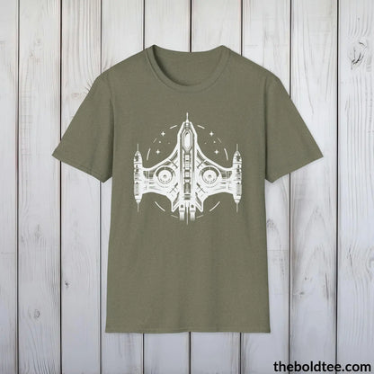 T-Shirt Heather Military Green / S Space Ship Tee - Sustainable & Soft Cotton Crewneck Unisex T-Shirt - 9 Bold Colors