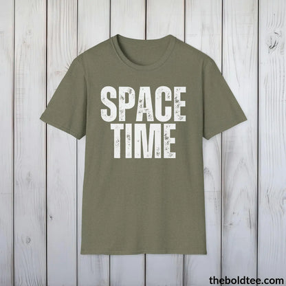 T-Shirt Heather Military Green / S SPACE TIME Space Tee - Casual, Sustainable & Soft Cotton Crewneck Unisex T-Shirt - 9 Bold Colors