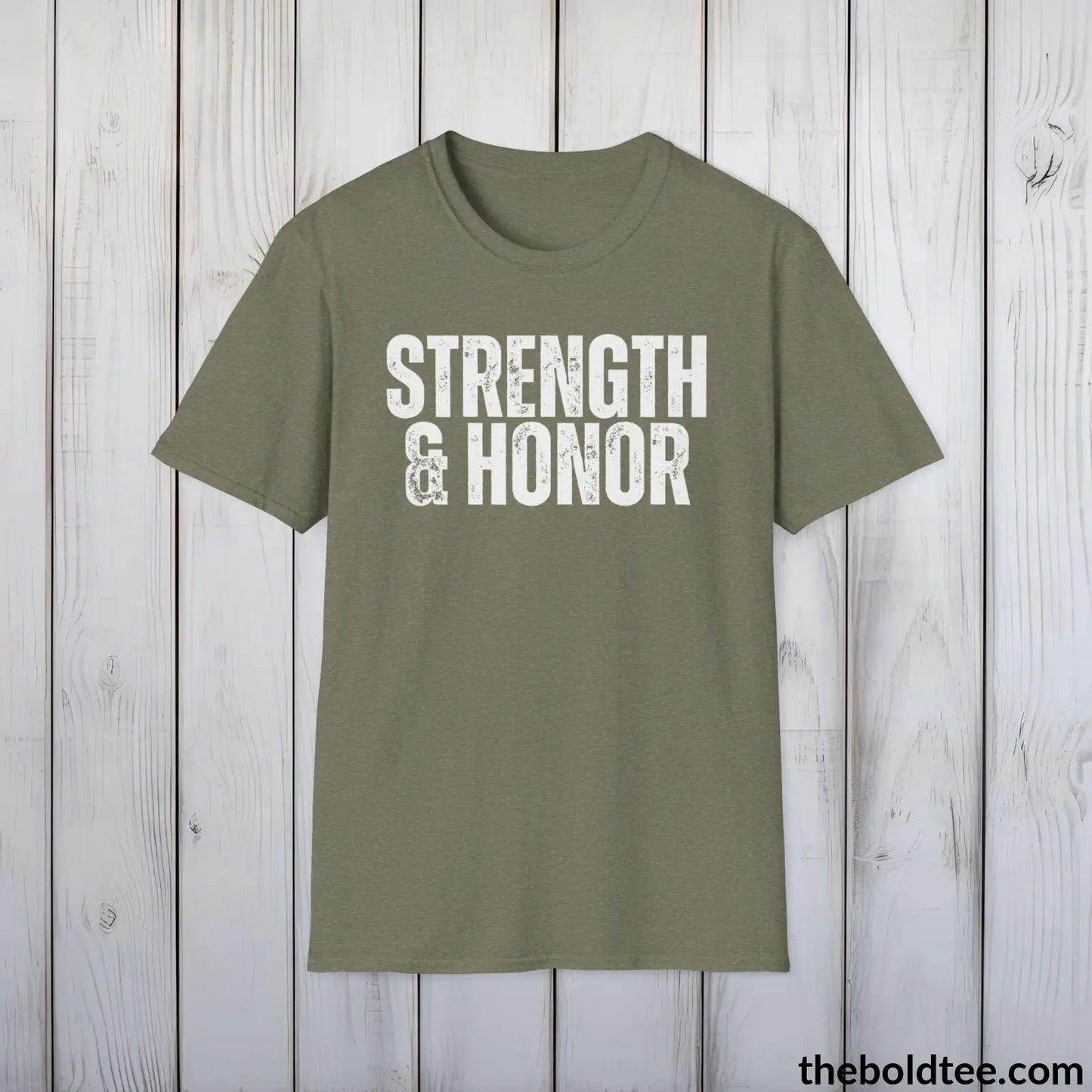 T-Shirt Heather Military Green / S STRENGHT & HONOR Military Tee - Strong & Versatile Cotton Crewneck T-Shirt - 9 Bold Colors