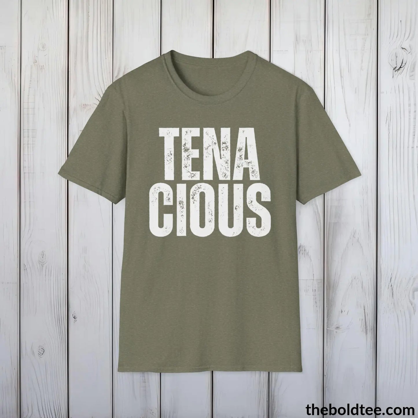 T-Shirt Heather Military Green / S TENACIOUS Tee - Casual, Sustainable & Soft Cotton Crewneck Unisex T-Shirt - 9 Bold Colors