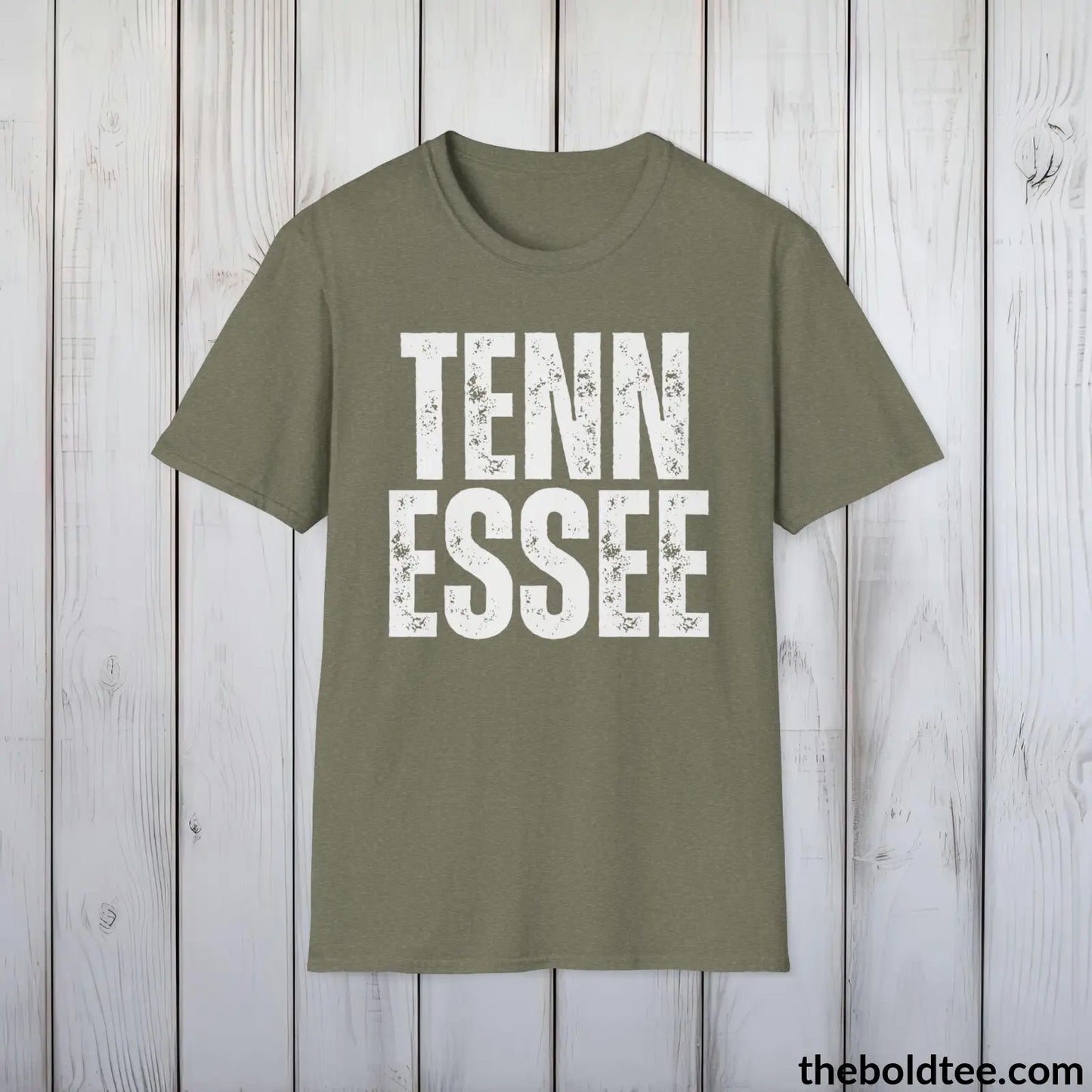 T-Shirt Heather Military Green / S TENNESSEE Tee - Casual, Sustainable & Soft Cotton Crewneck Unisex T-Shirt - 9 Bold Colors