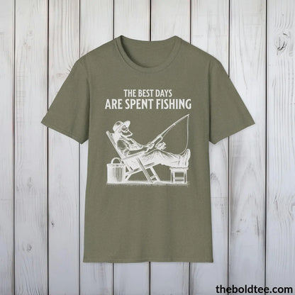 T-Shirt Heather Military Green / S The Best Days Are Spent Fishing T-Shirt - Premium Fishing Graphic Tee -  Cool Fisher Shirt - Fishing Gift For Fishermen - 9 Colors Available