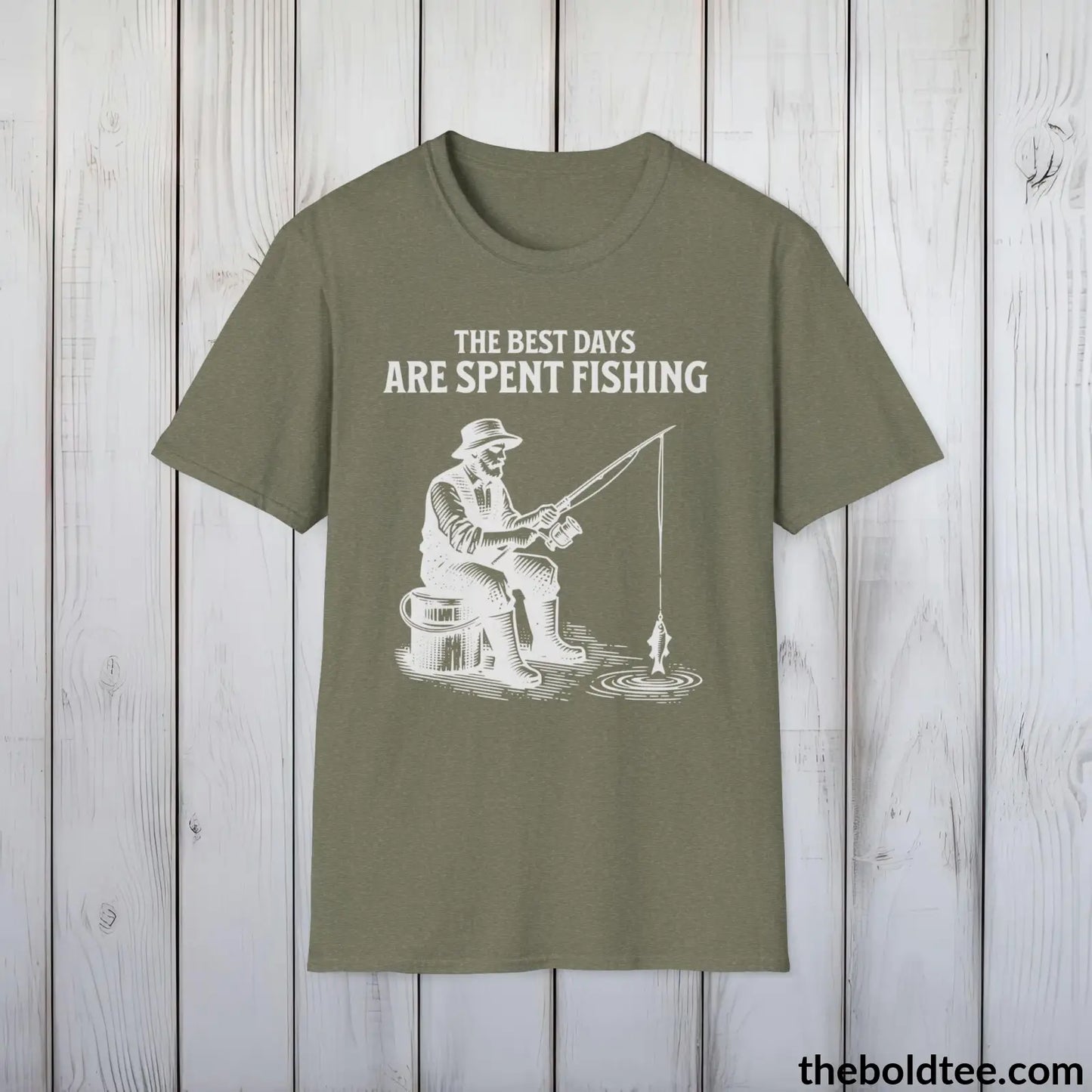 T-Shirt Heather Military Green / S The Best Days Are Spent Fishing T-Shirt - Premium Fishing Graphic Tee - Fishing Gift For Fishermen - Cool Fisher Shirt - 9 Colors Available