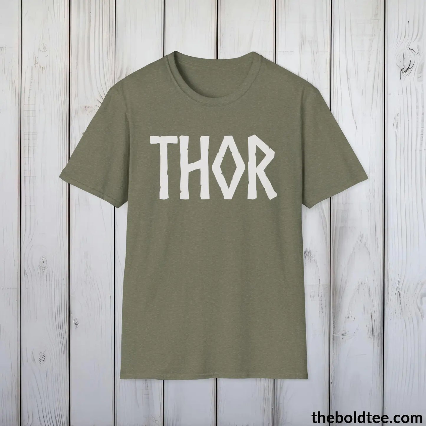 T-Shirt Heather Military Green / S THOR Tee - Bold Viking Mythology Cotton T-Shirt - 9 Epic Dark Colors Available