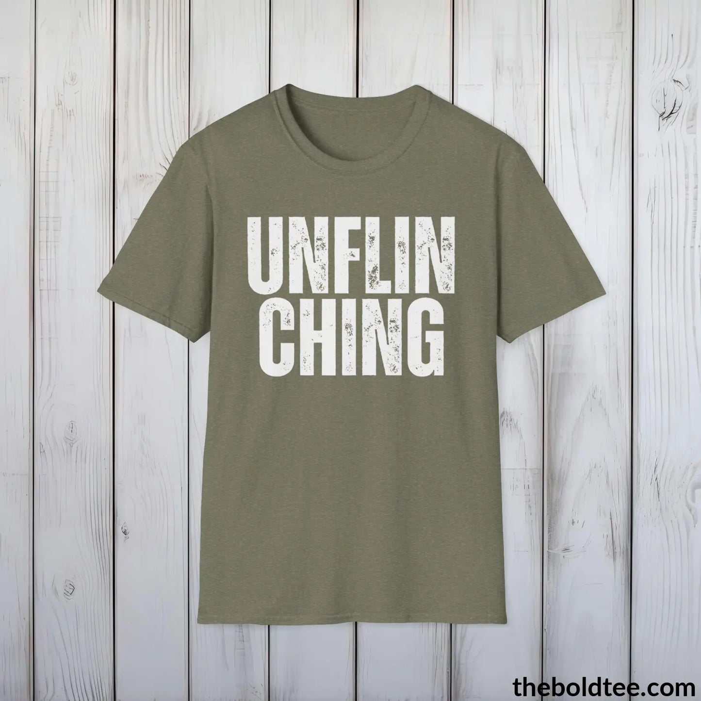 T-Shirt Heather Military Green / S UNFLINCHING Tee - Casual, Sustainable & Soft Cotton Crewneck Unisex T-Shirt - 9 Bold Colors