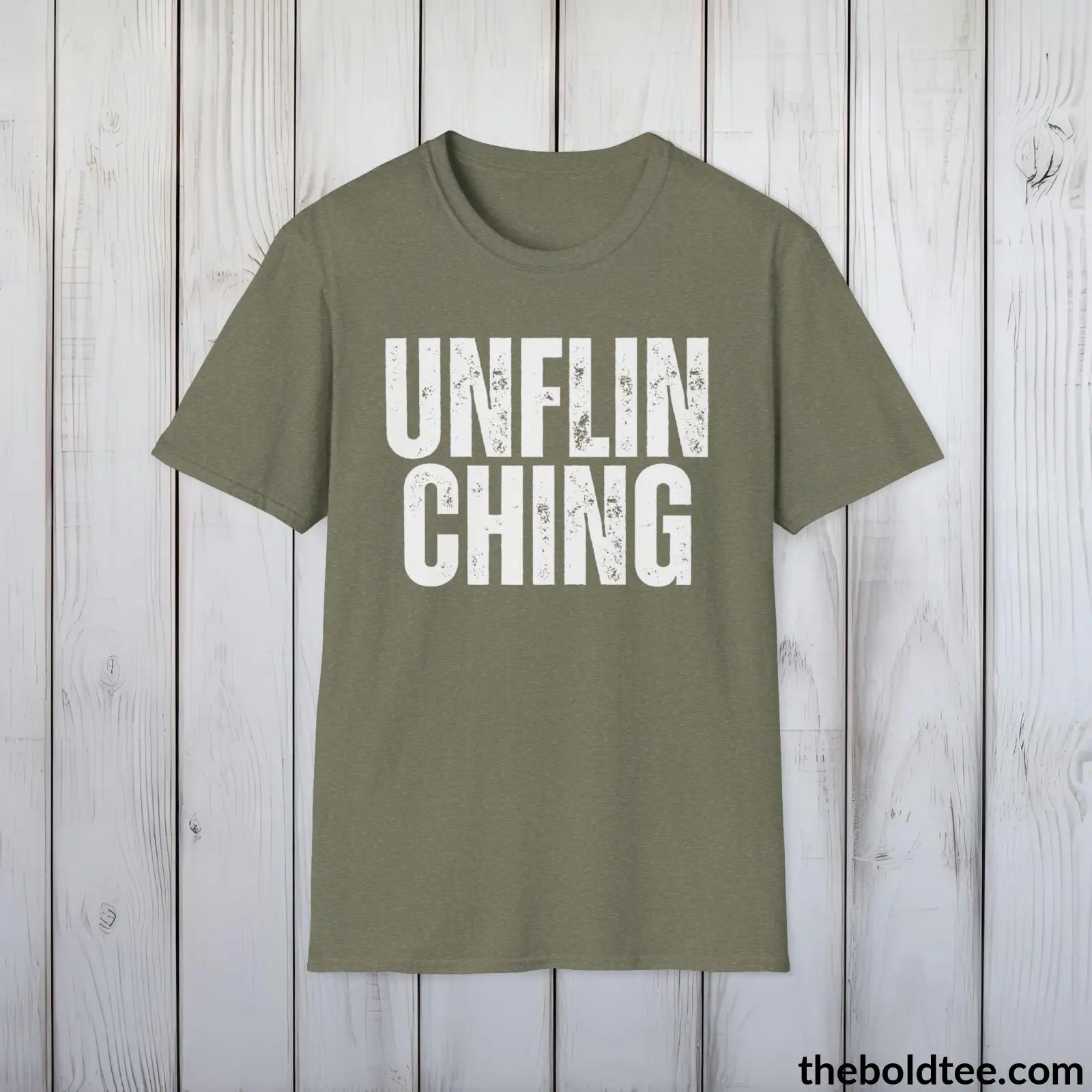 T-Shirt Heather Military Green / S UNFLINCHING Tee - Casual, Sustainable & Soft Cotton Crewneck Unisex T-Shirt - 9 Bold Colors