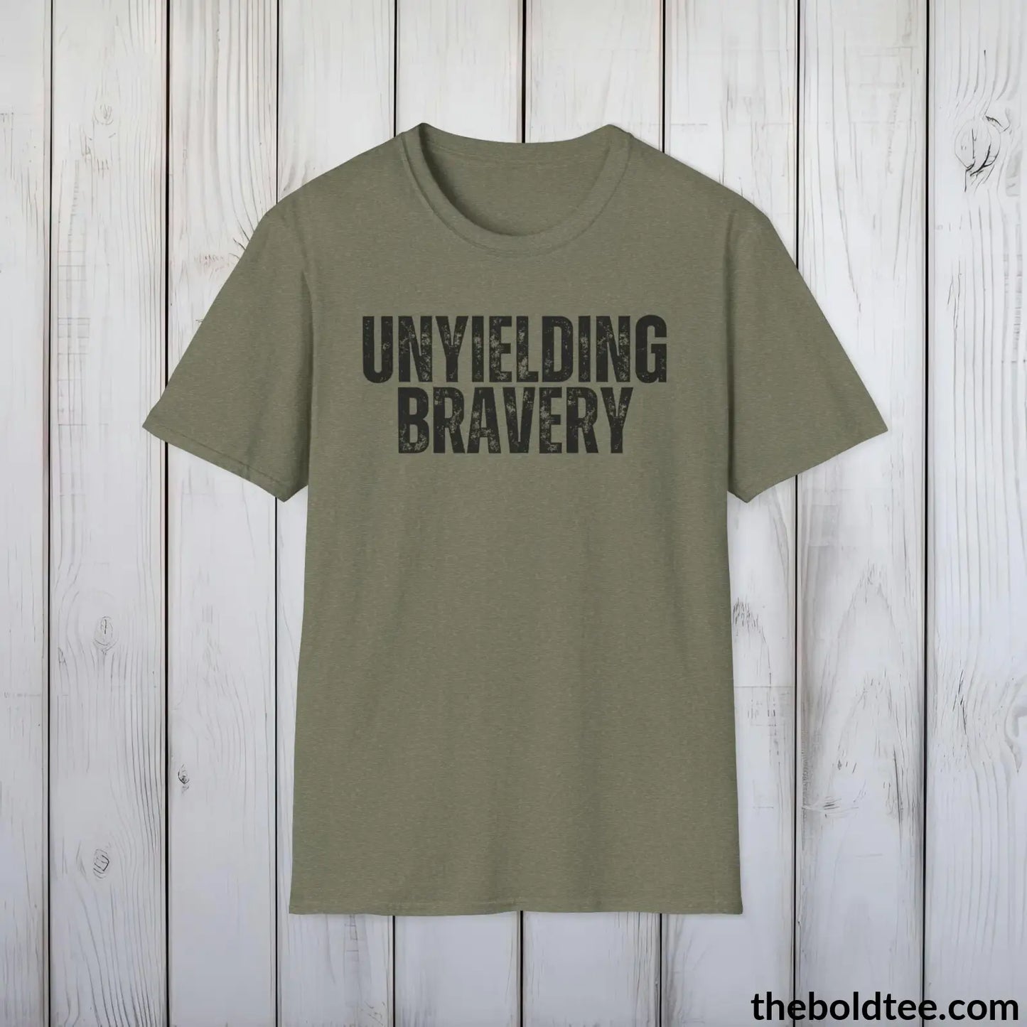 T-Shirt Heather Military Green / S UNYIELDING BRAVERY Military Tee - Strong & Versatile Cotton Crewneck T-Shirt - 9 Bold Colors