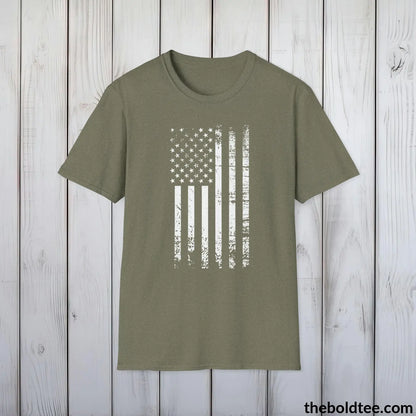 T-Shirt Heather Military Green / S US FLAG Military Tee - Strong & Versatile Cotton Crewneck T-Shirt - 9 Bold Colors