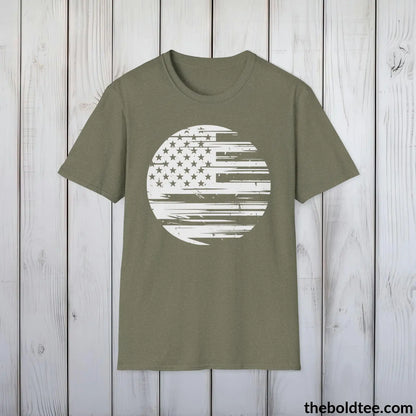 T-Shirt Heather Military Green / S US FLAG Military Tee - Strong & Versatile Cotton Crewneck T-Shirt - 9 Bold Colors