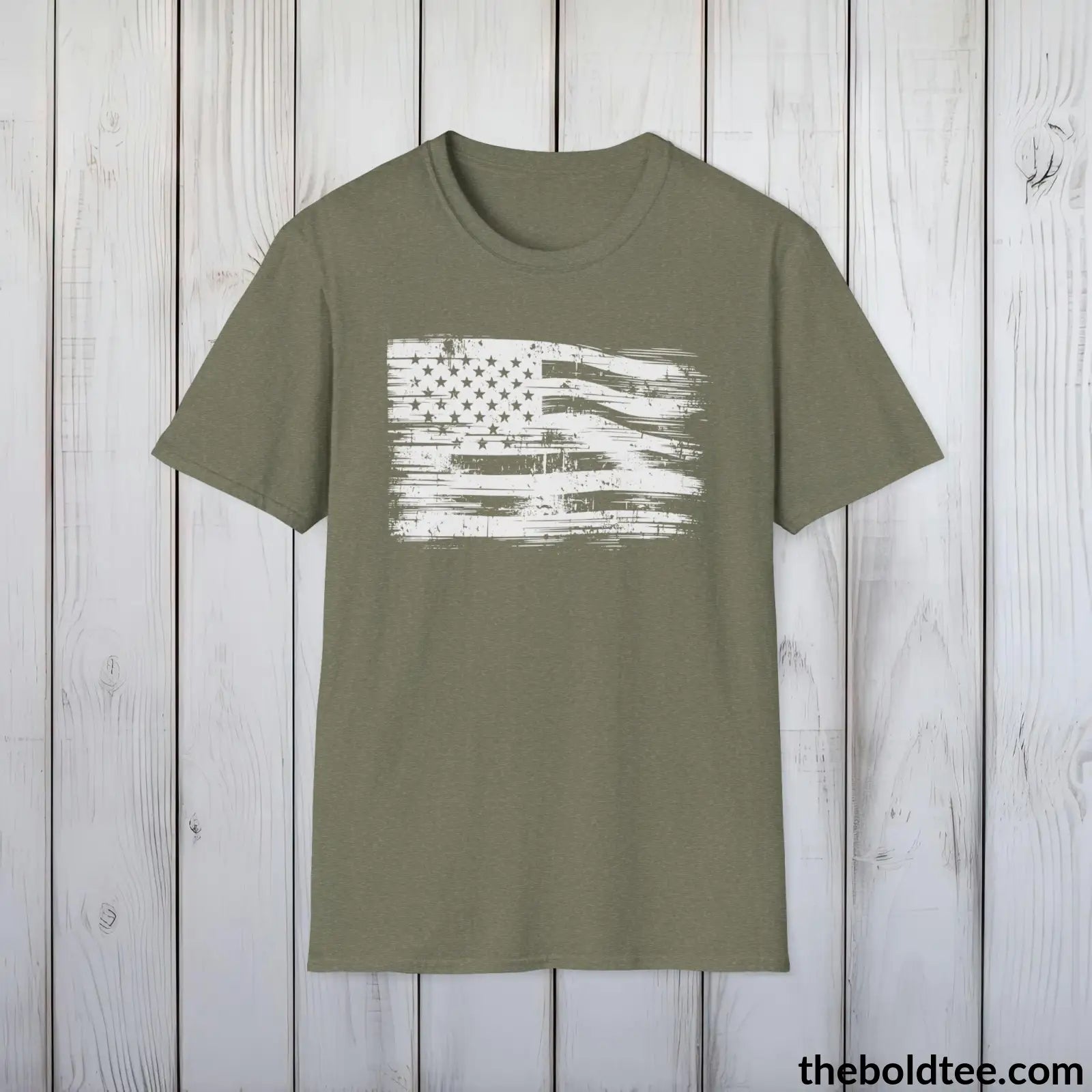 T-Shirt Heather Military Green / S US FLAG Military Tee - Strong & Versatile Cotton Crewneck T-Shirt - 9 Bold Colors