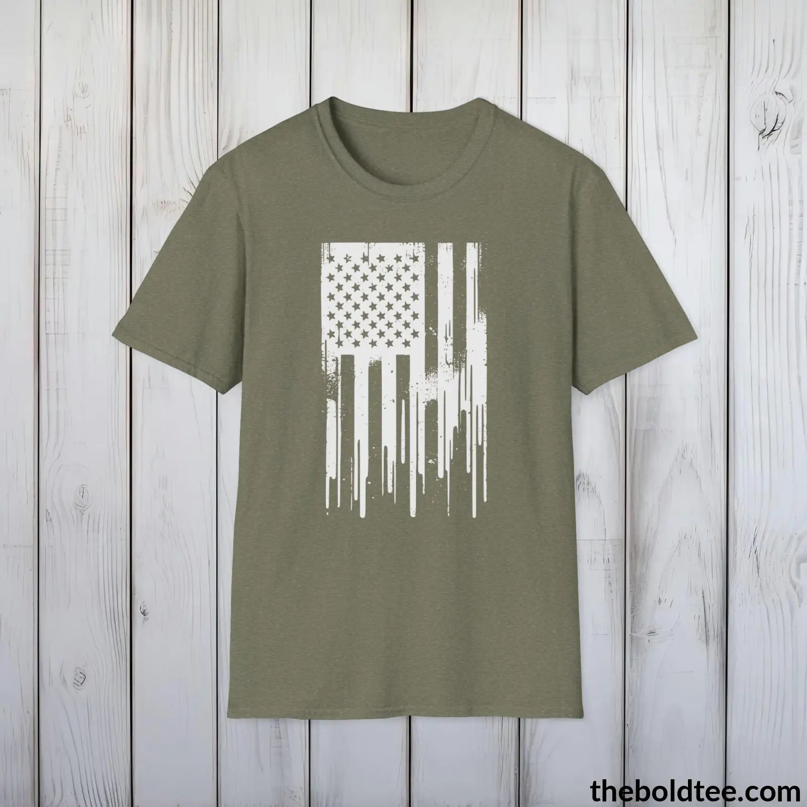 T-Shirt Heather Military Green / S US FLAG Military Tee - Strong & Versatile Cotton Crewneck T-Shirt - 9 Bold Colors