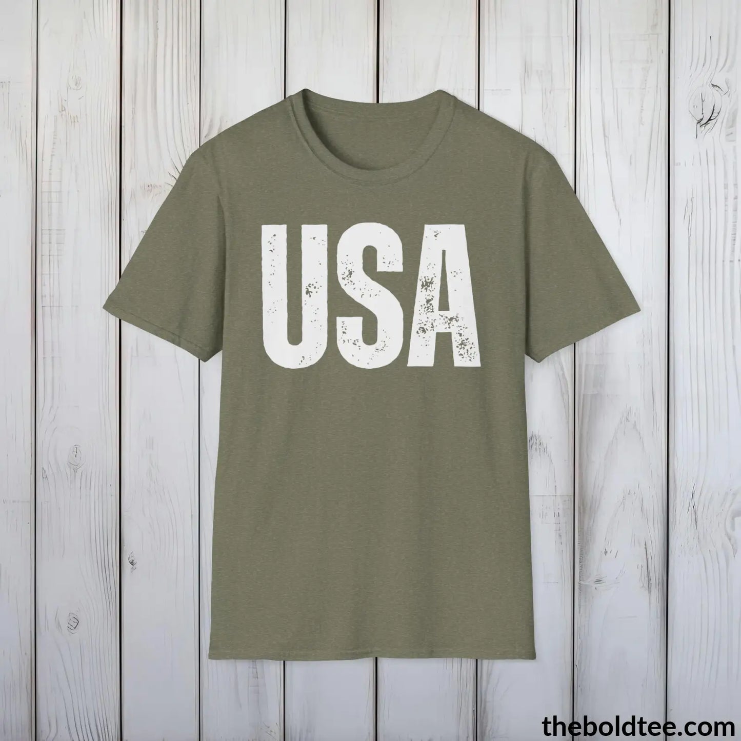 T-Shirt Heather Military Green / S USA Tee - Casual, Sustainable & Soft Cotton Crewneck Unisex T-Shirt - 9 Bold Colors