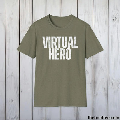 T-Shirt Heather Military Green / S VIRTUAL HERO Gamer Tee - Sustainable & Soft Cotton Crewneck Unisex T-Shirt - 9 Bold Colors