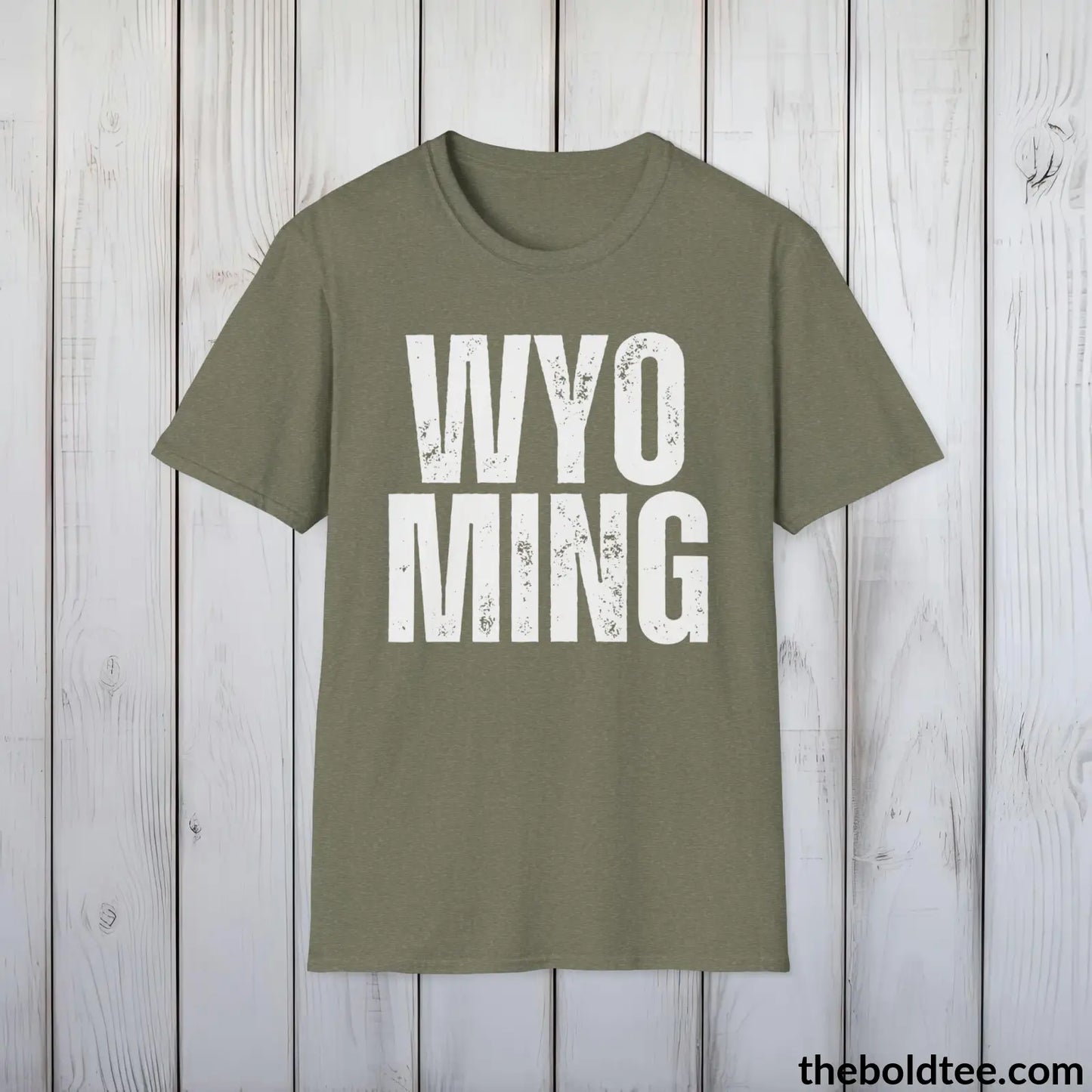 T-Shirt Heather Military Green / S WYOMING - Casual, Sustainable & Soft Cotton Crewneck Unisex T-Shirt - 9 Bold Colors