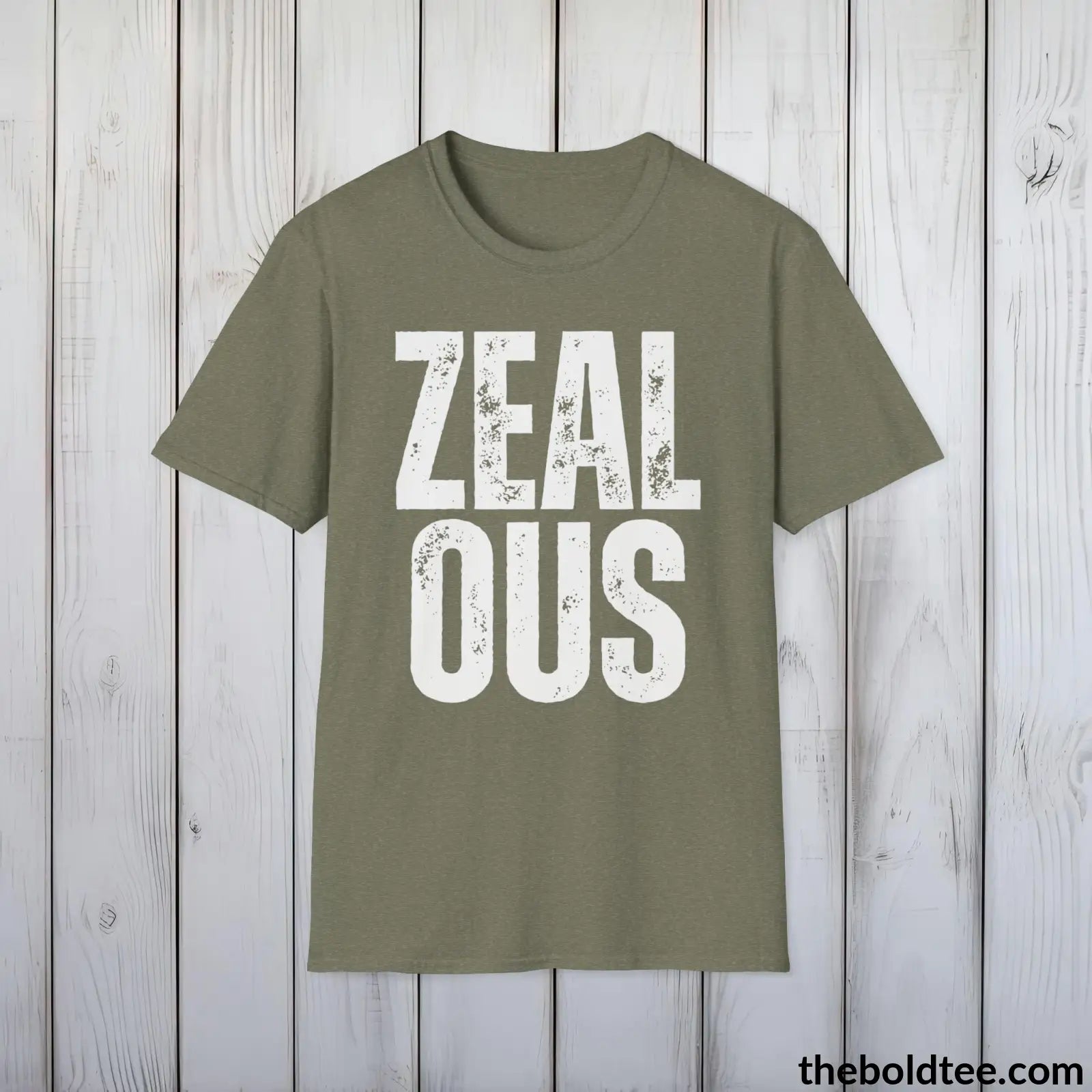 T-Shirt Heather Military Green / S ZEALOUS Tee - Casual, Sustainable & Soft Cotton Crewneck Unisex T-Shirt - 9 Bold Colors