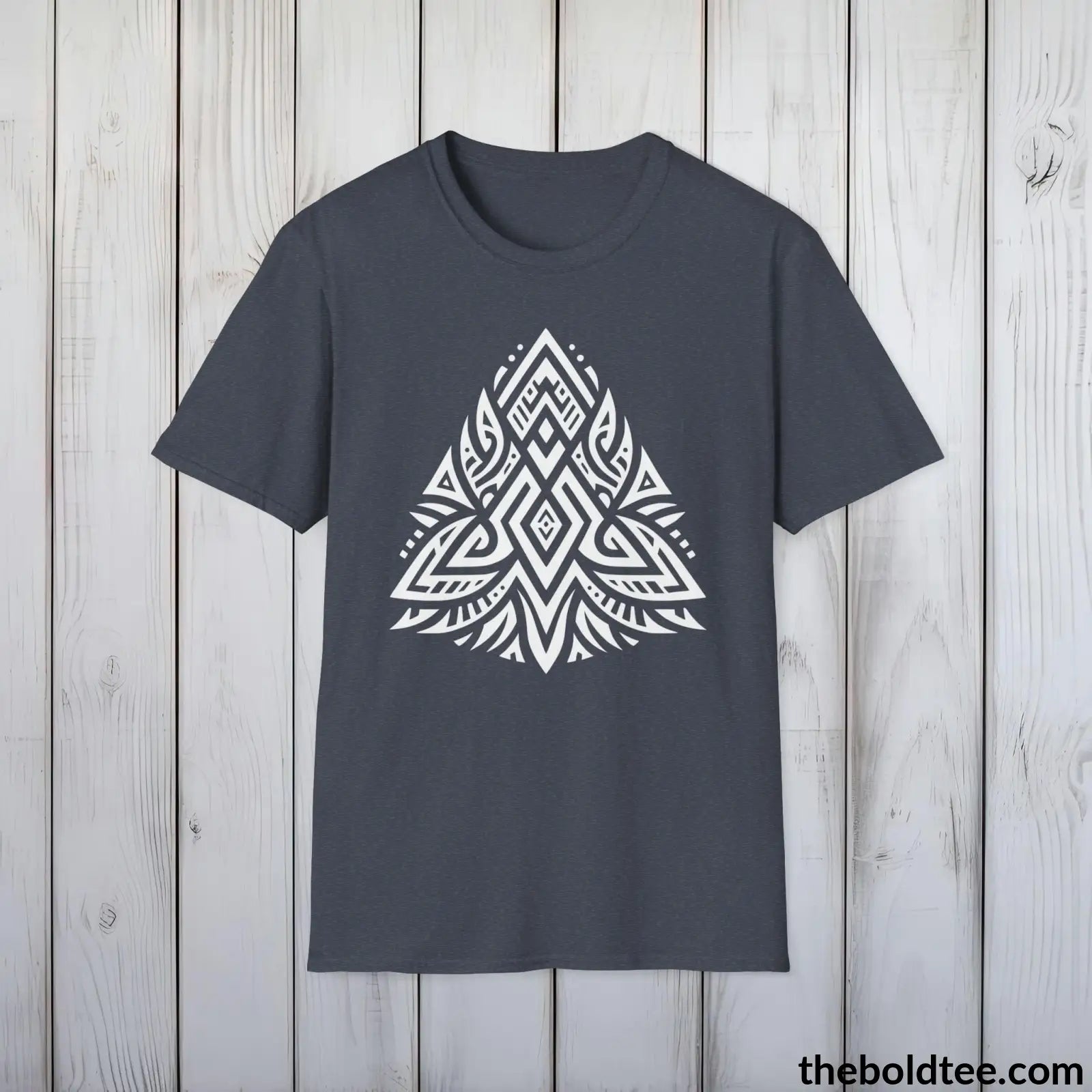 T-Shirt Heather Navy / S Bold Tribal Pattern Tee - Premium Soft Cotton Crewneck Unisex T-Shirt - 9 Bold Colors