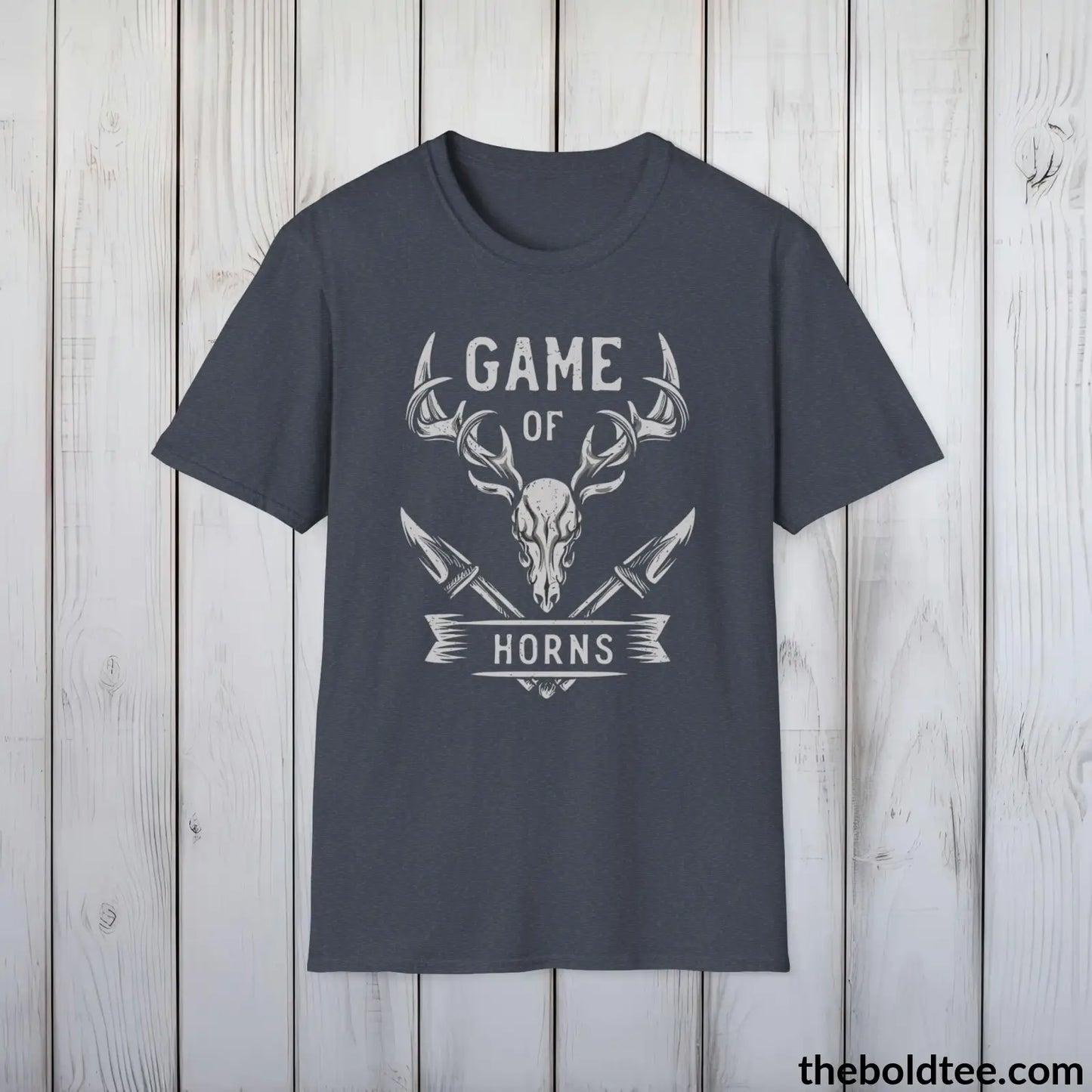 T-Shirt Heather Navy / S Game of Horns Deer Hunter T-Shirt - Great Funny Gift for Outdoor Hunting Adventurers - Ultimate Comfort in Green, Grey or Navy