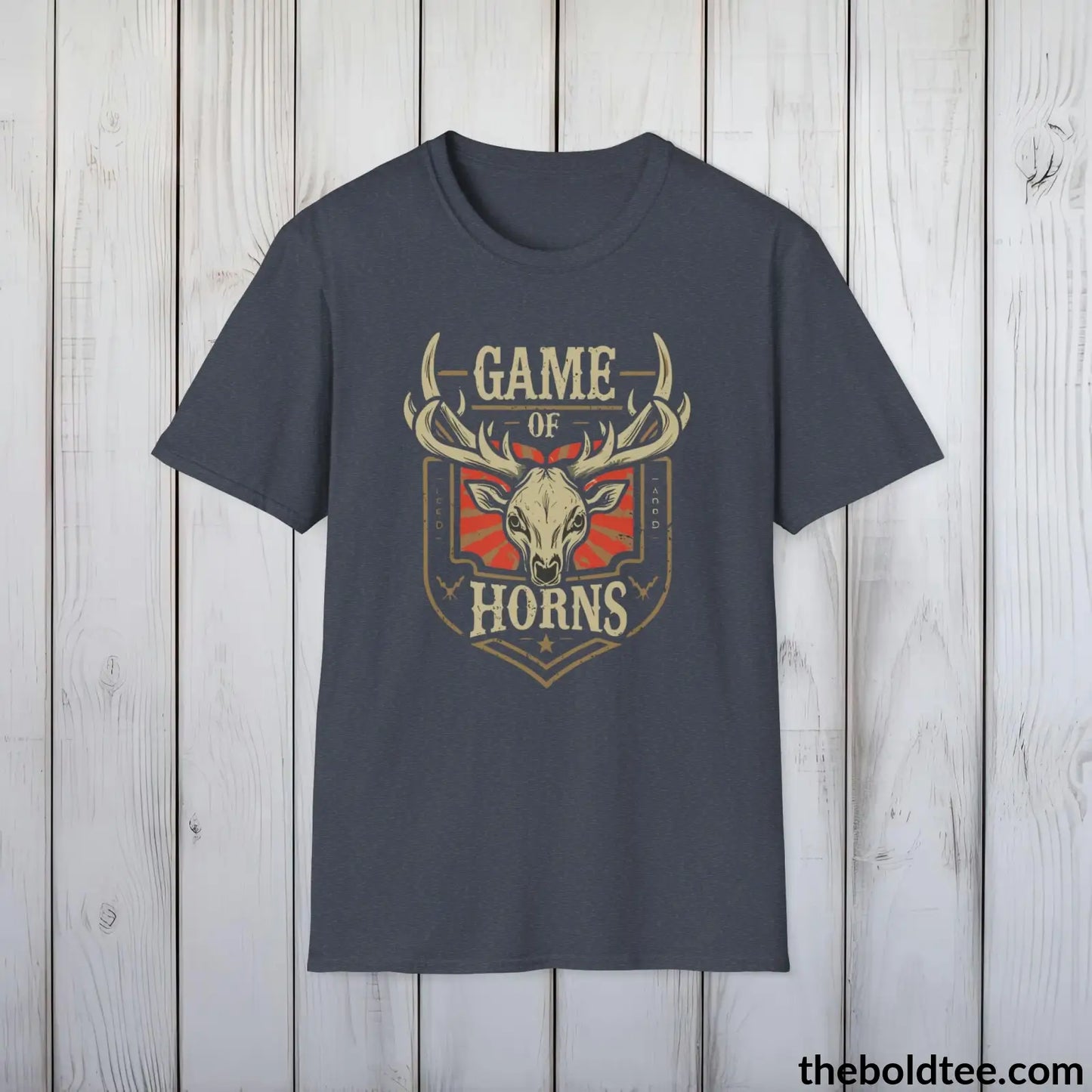 T-Shirt Heather Navy / S Game of Horns Deer Hunter T-Shirt - Great Funny Gift for Outdoor Hunting Adventurers - Ultimate Comfort in Green, Grey or Navy