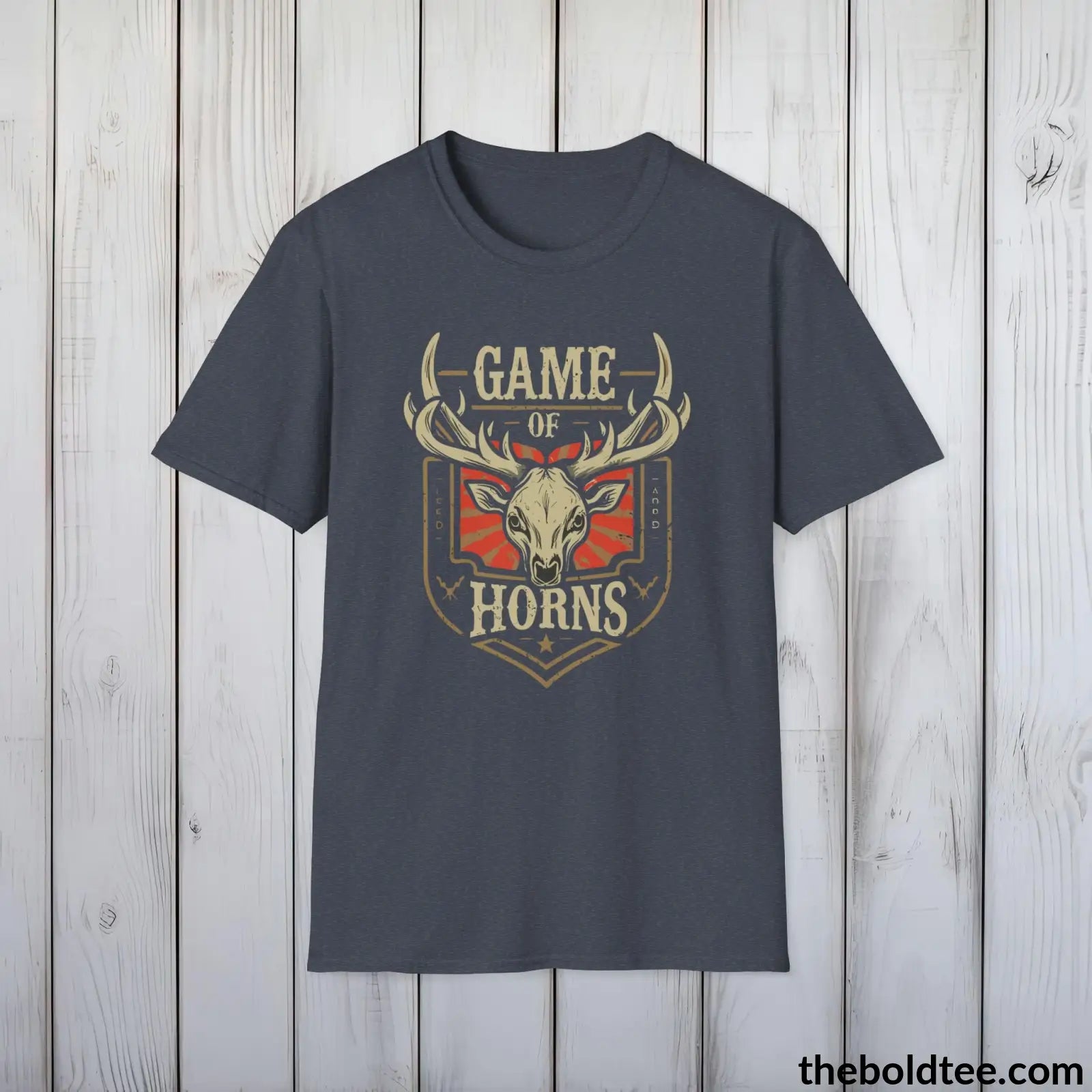 T-Shirt Heather Navy / S Game of Horns Deer Hunter T-Shirt - Great Funny Gift for Outdoor Hunting Adventurers - Ultimate Comfort in Green, Grey or Navy